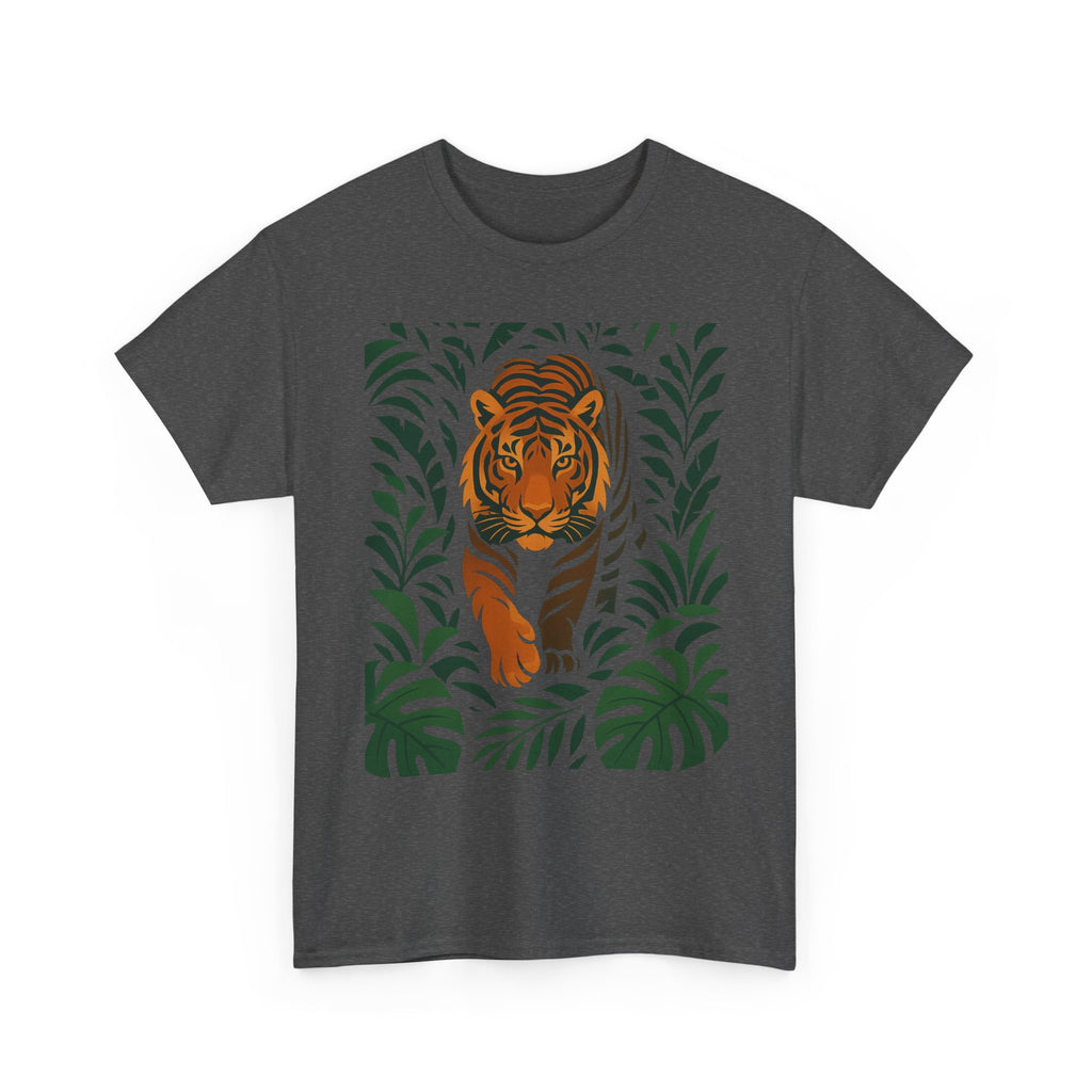 Tiger Jungle Illustration Tee | Botanical Leaves, Stalking Tiger