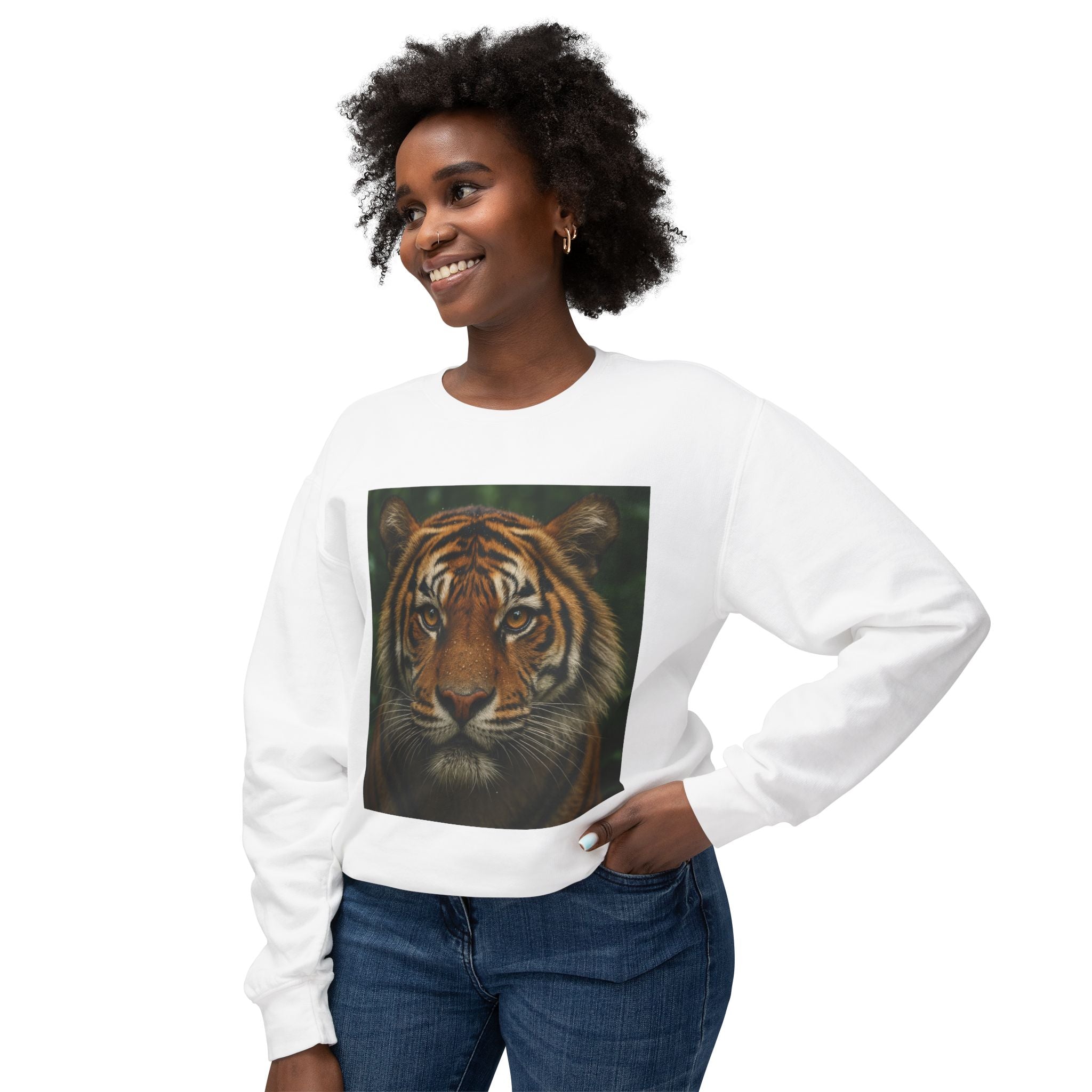 Tiger Face Crewneck Sweatshirt — Realistic Bengal Tiger Graphic