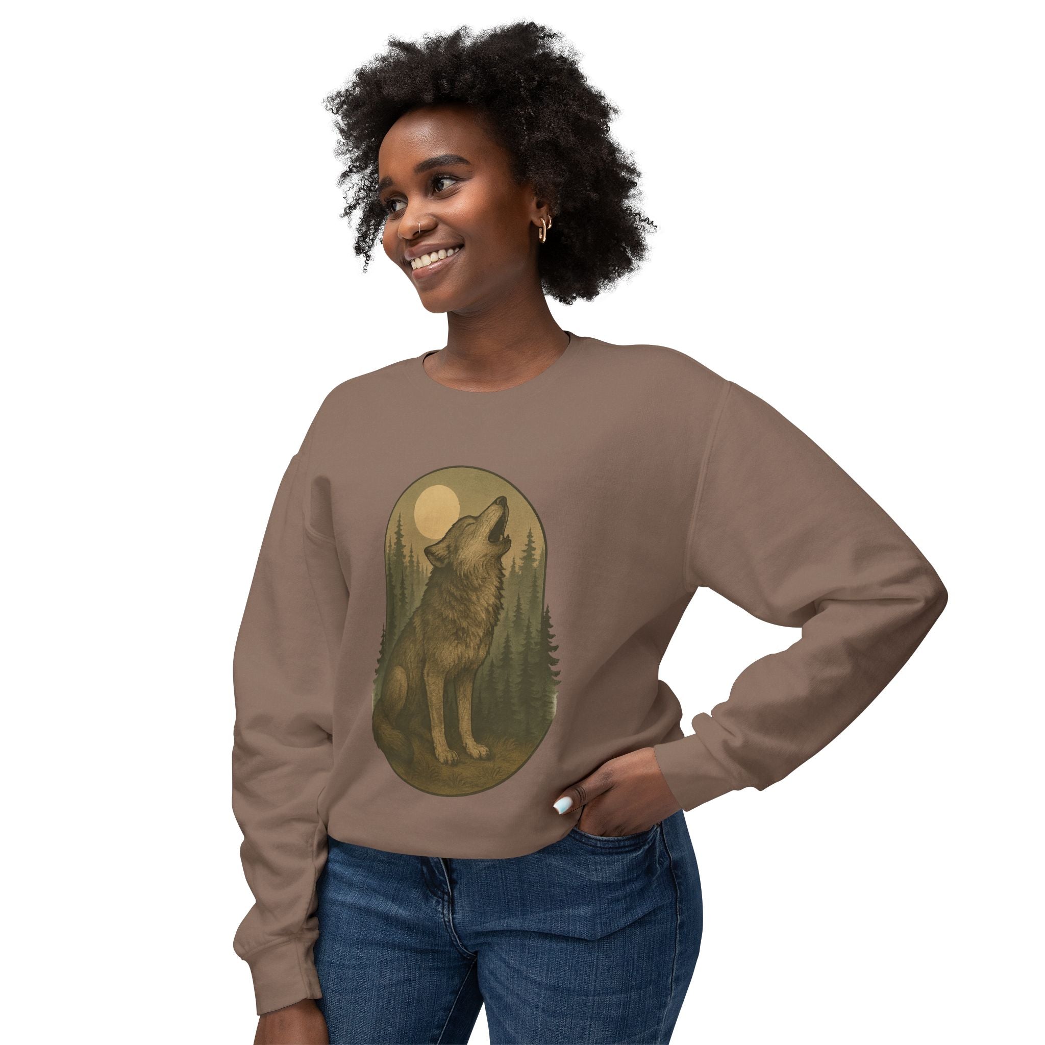 Howling Wolf Crewneck Sweatshirt | Moonlit Forest Wildlife Graphic
