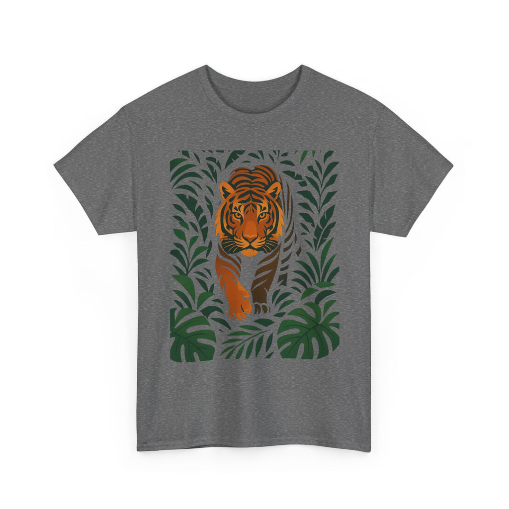 Tiger Jungle Illustration Tee | Botanical Leaves, Stalking Tiger