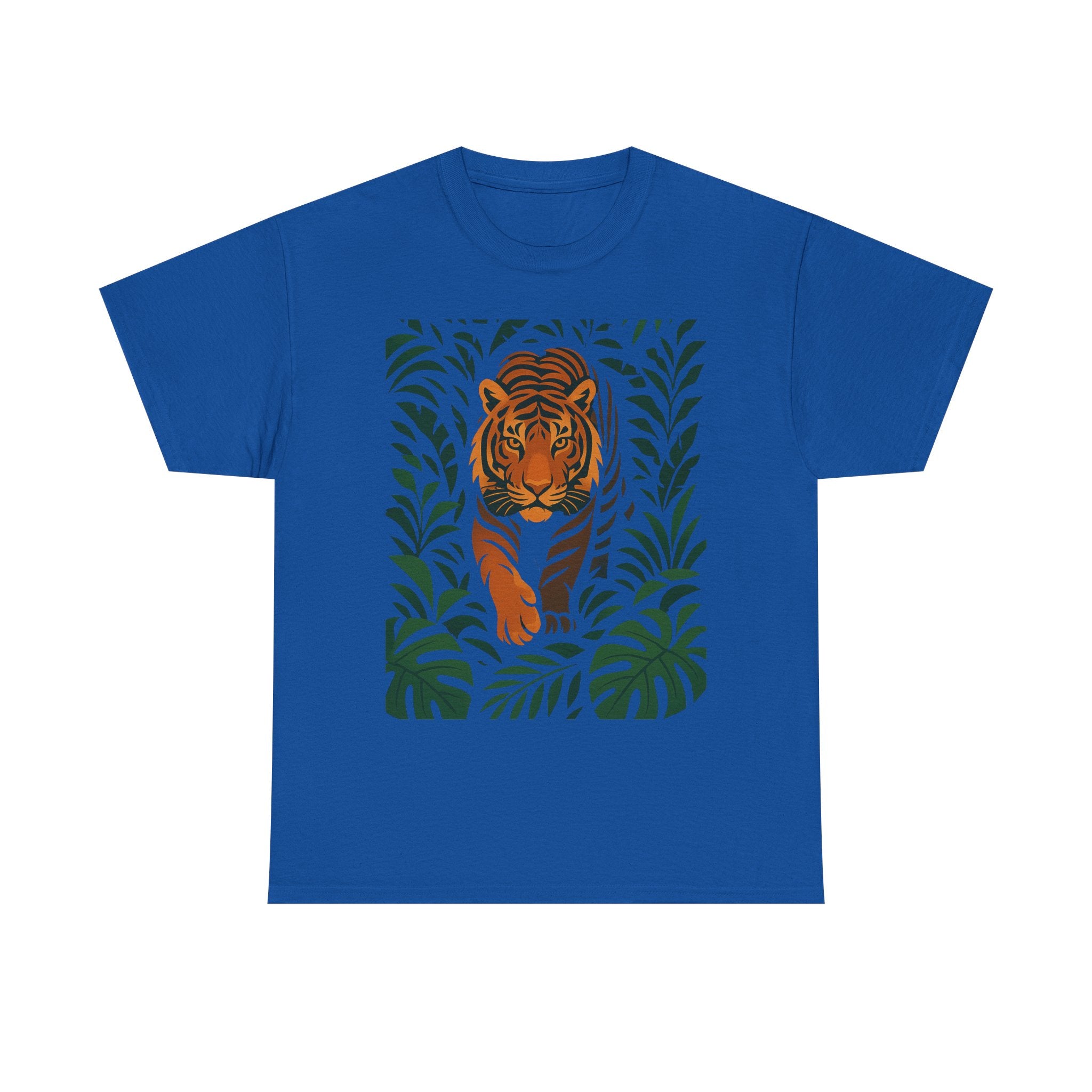 Tiger Jungle Illustration Tee | Botanical Leaves, Stalking Tiger