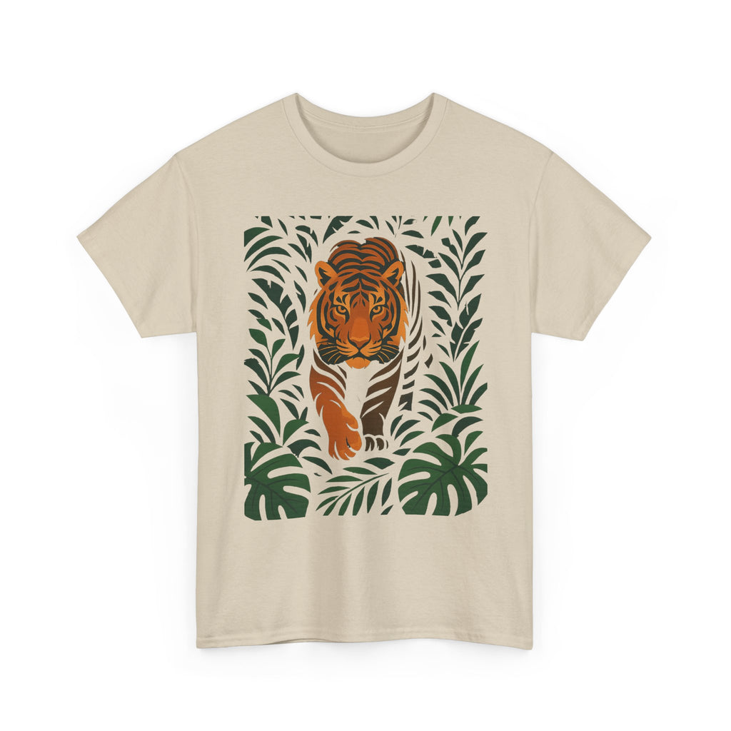 Tiger Jungle Illustration Tee | Botanical Leaves, Stalking Tiger