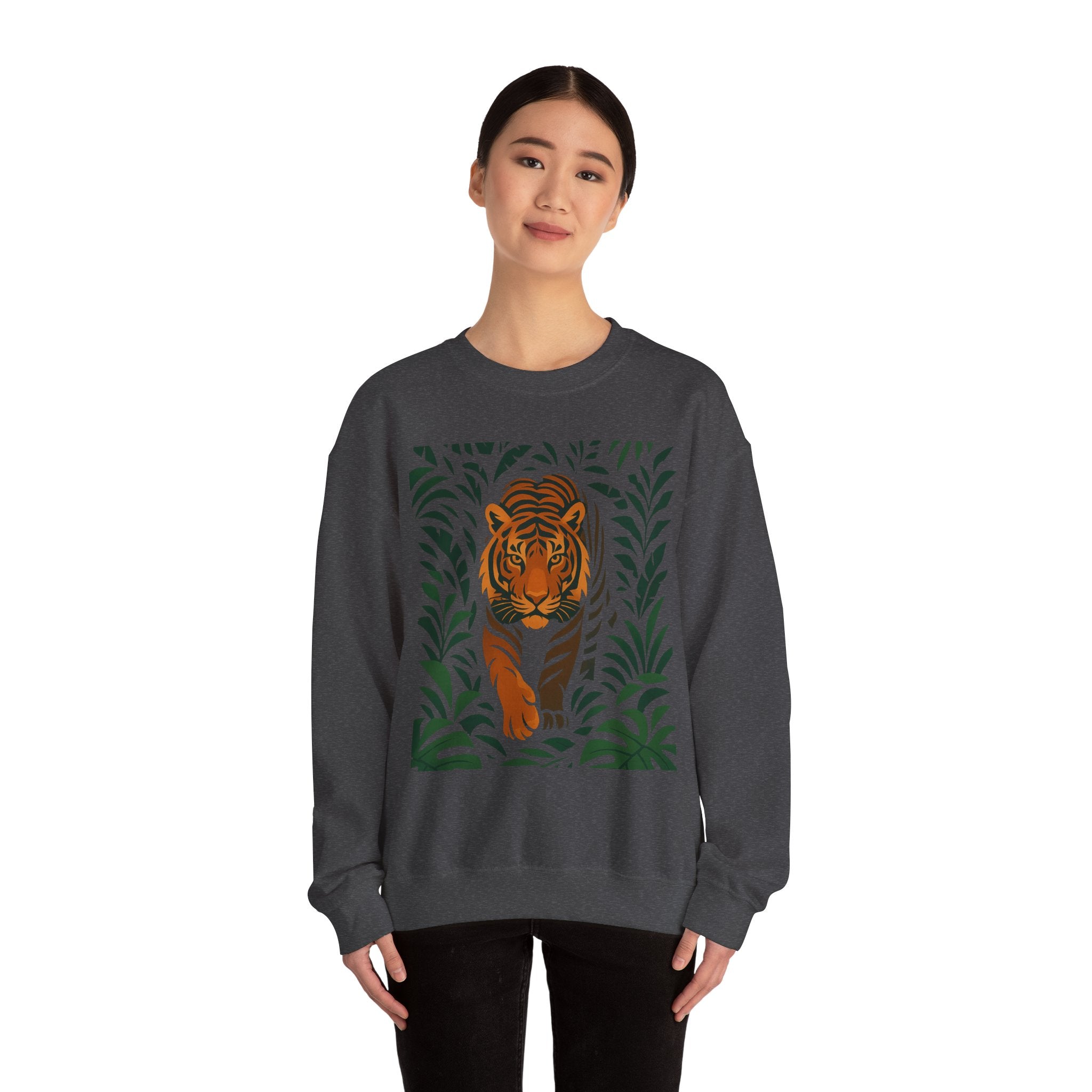 Tiger in the Jungle Crewneck Sweatshirt — Bold Tiger Graphic Pullover