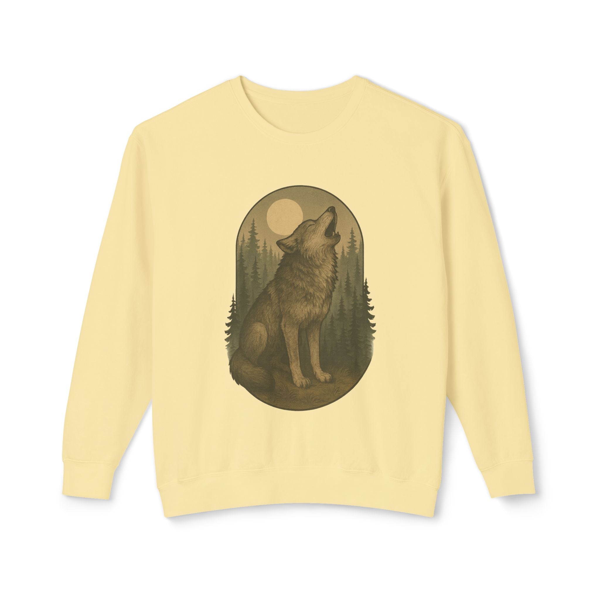 Howling Wolf Crewneck Sweatshirt | Moonlit Forest Wildlife Graphic