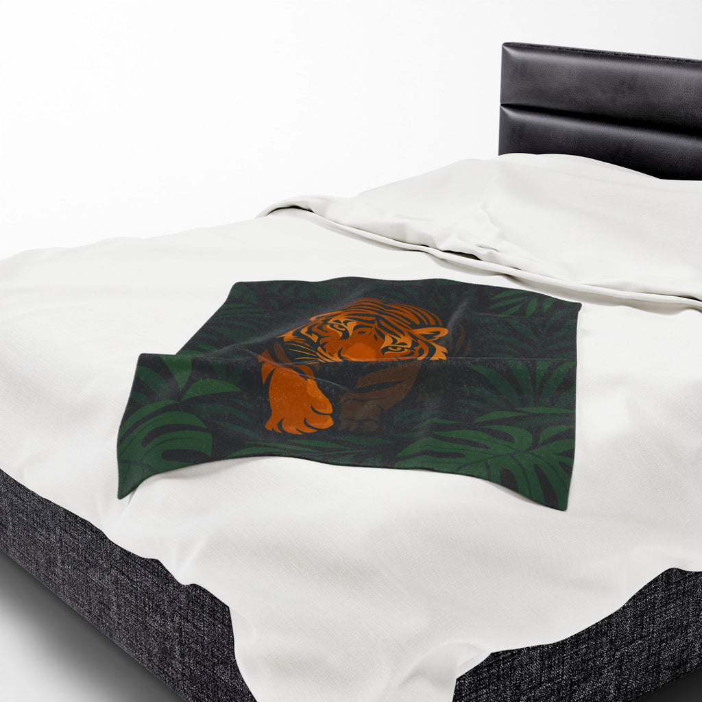 Tiger in the Jungle Velveteen Plush Blanket | Safari Animal Throw