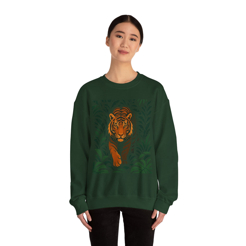 Tiger in the Jungle Crewneck Sweatshirt — Bold Tiger Graphic Pullover