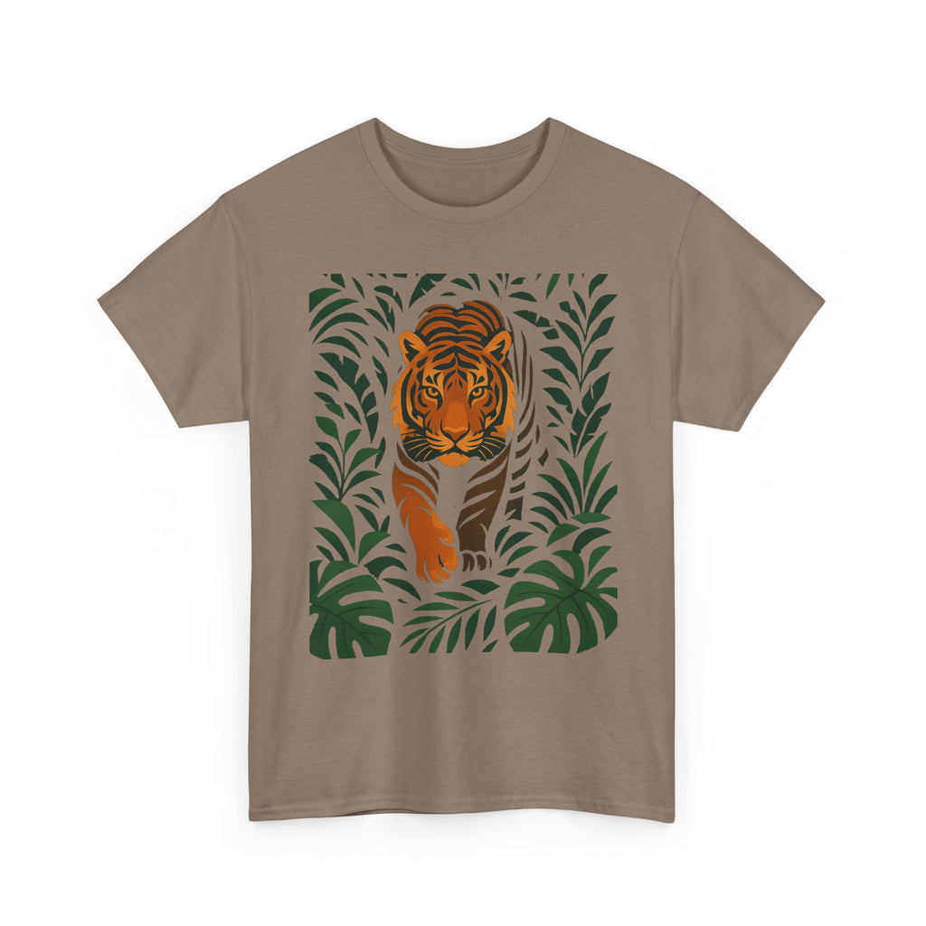 Tiger Jungle Illustration Tee | Botanical Leaves, Stalking Tiger