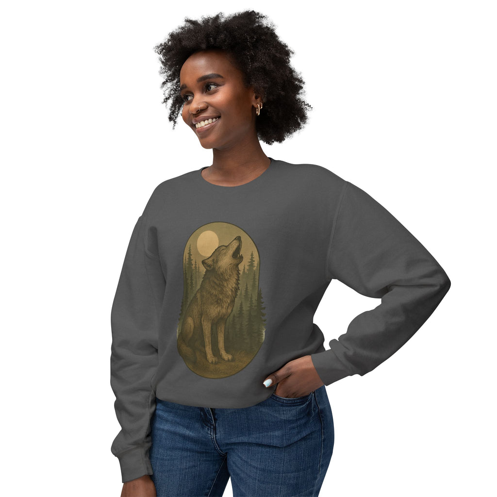 Howling Wolf Crewneck Sweatshirt | Moonlit Forest Wildlife Graphic