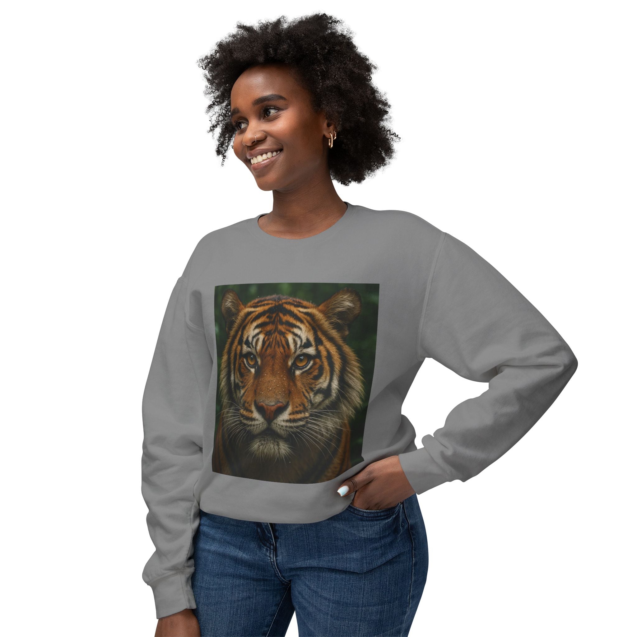 Tiger Face Crewneck Sweatshirt — Realistic Bengal Tiger Graphic