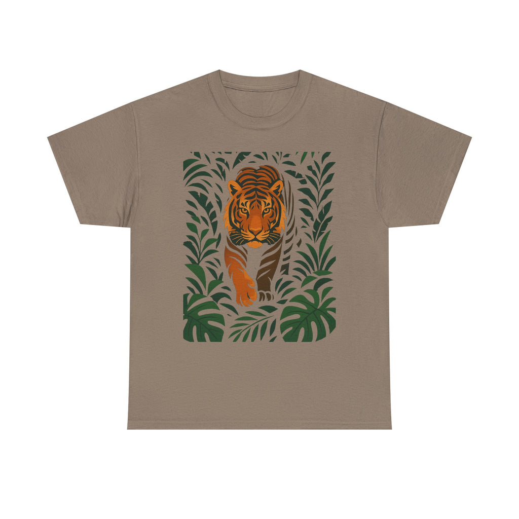 Tiger Jungle Illustration Tee | Botanical Leaves, Stalking Tiger