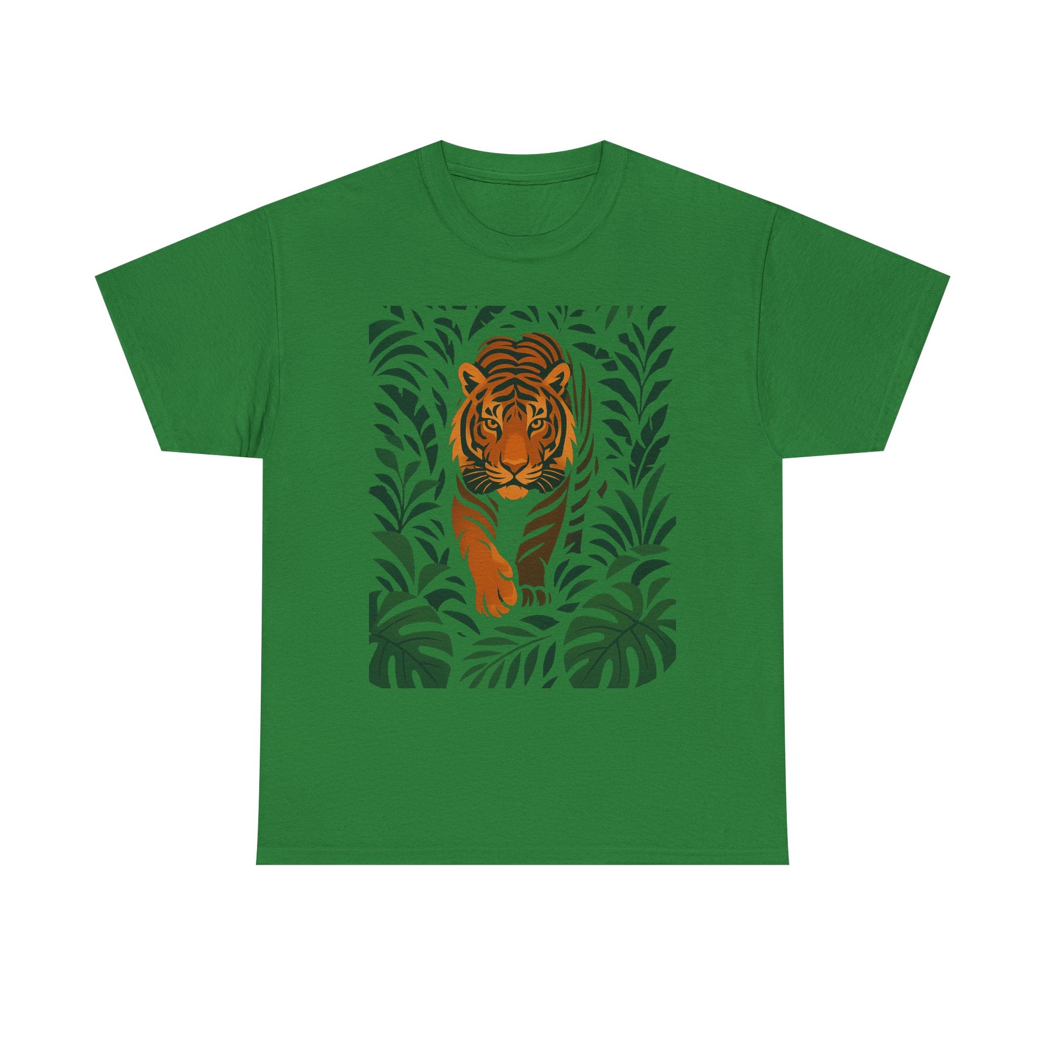 Tiger Jungle Illustration Tee | Botanical Leaves, Stalking Tiger