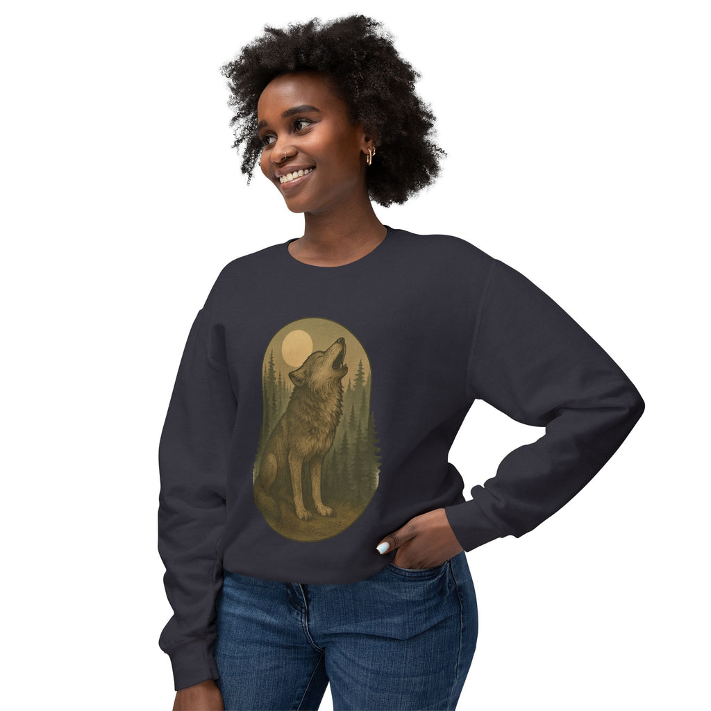 Howling Wolf Crewneck Sweatshirt | Moonlit Forest Wildlife Graphic