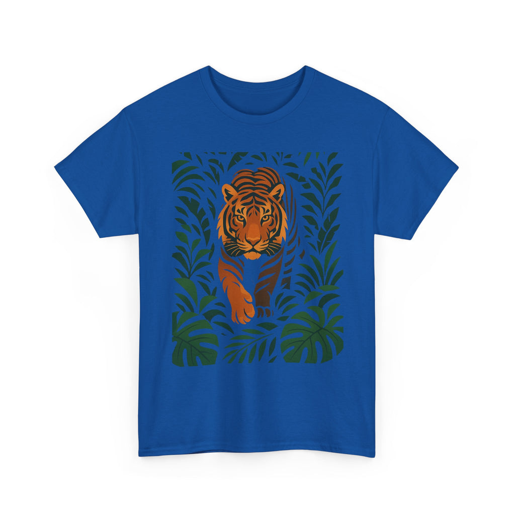 Tiger Jungle Illustration Tee | Botanical Leaves, Stalking Tiger