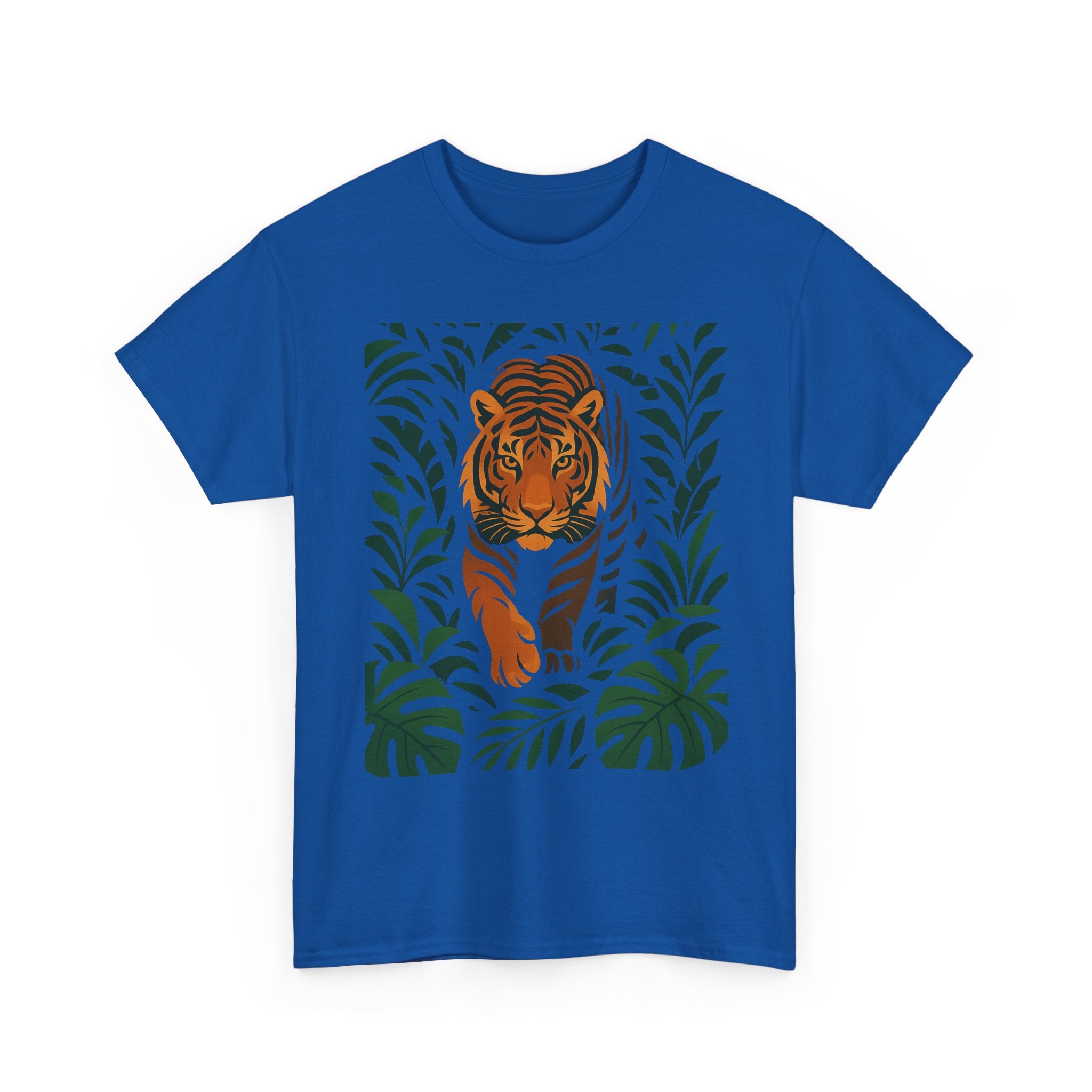 Tiger Jungle Illustration Tee | Botanical Leaves, Stalking Tiger