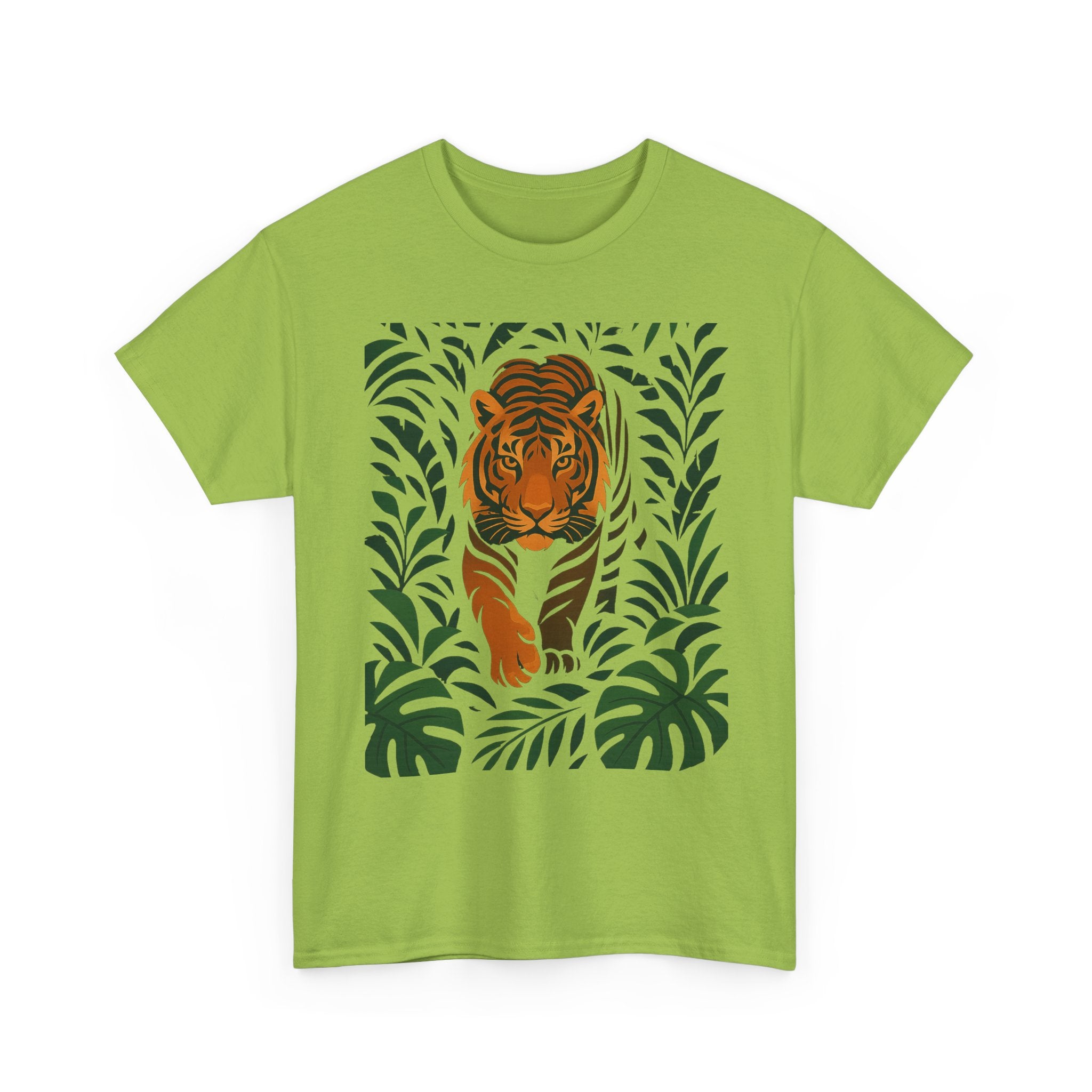 Tiger Jungle Illustration Tee | Botanical Leaves, Stalking Tiger