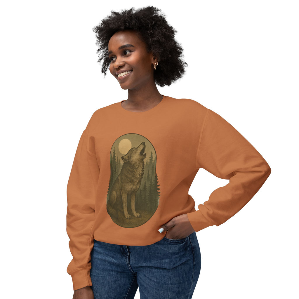 Howling Wolf Crewneck Sweatshirt | Moonlit Forest Wildlife Graphic