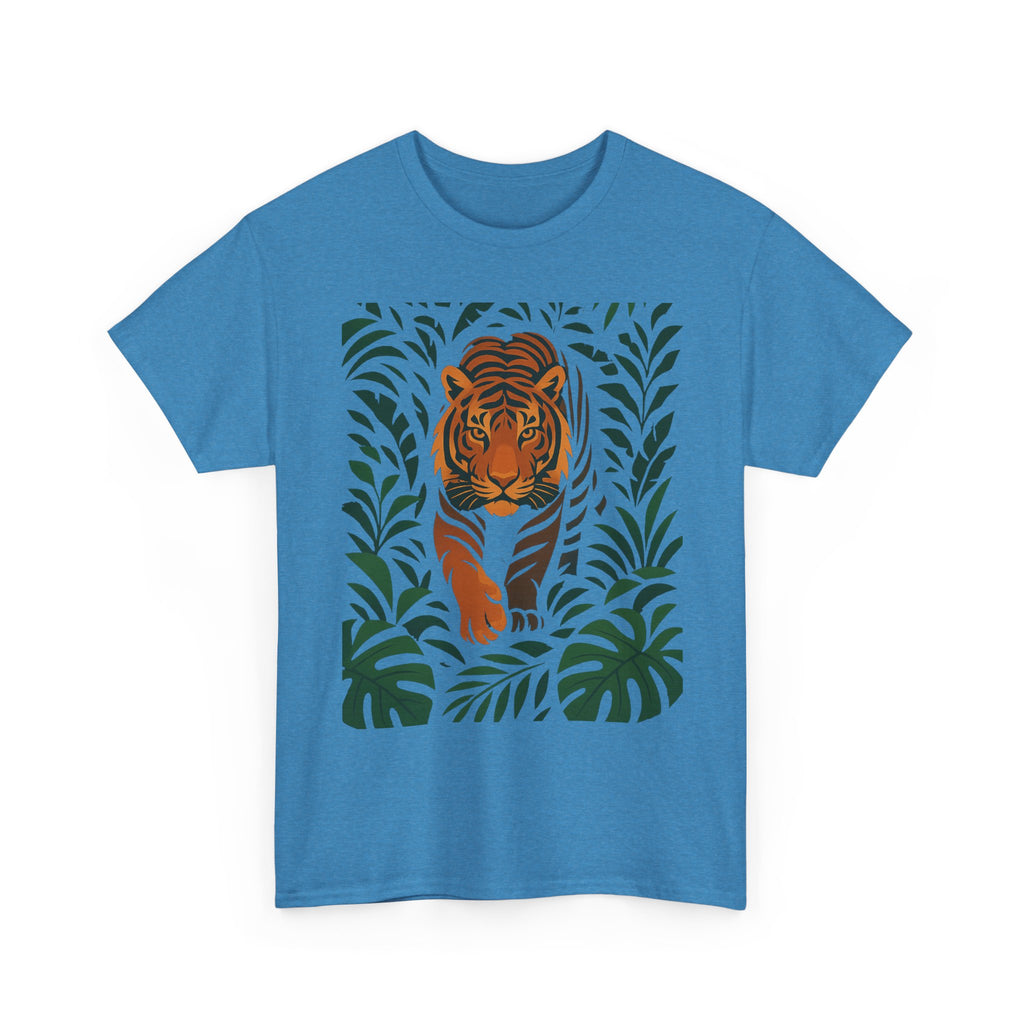 Tiger Jungle Illustration Tee | Botanical Leaves, Stalking Tiger