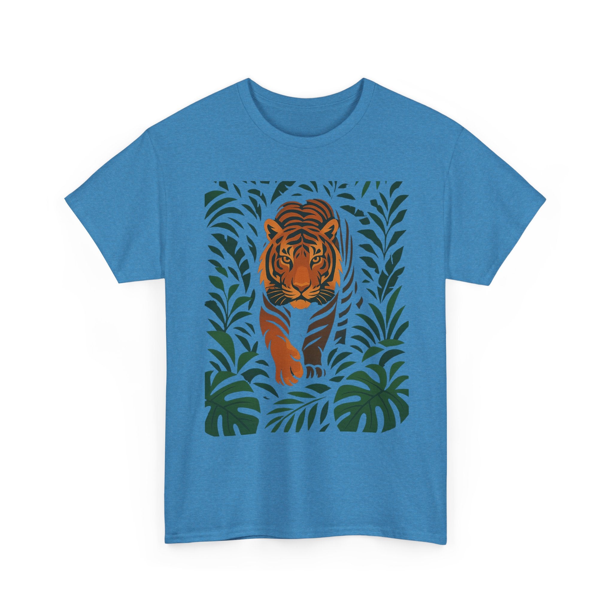 Tiger Jungle Illustration Tee | Botanical Leaves, Stalking Tiger
