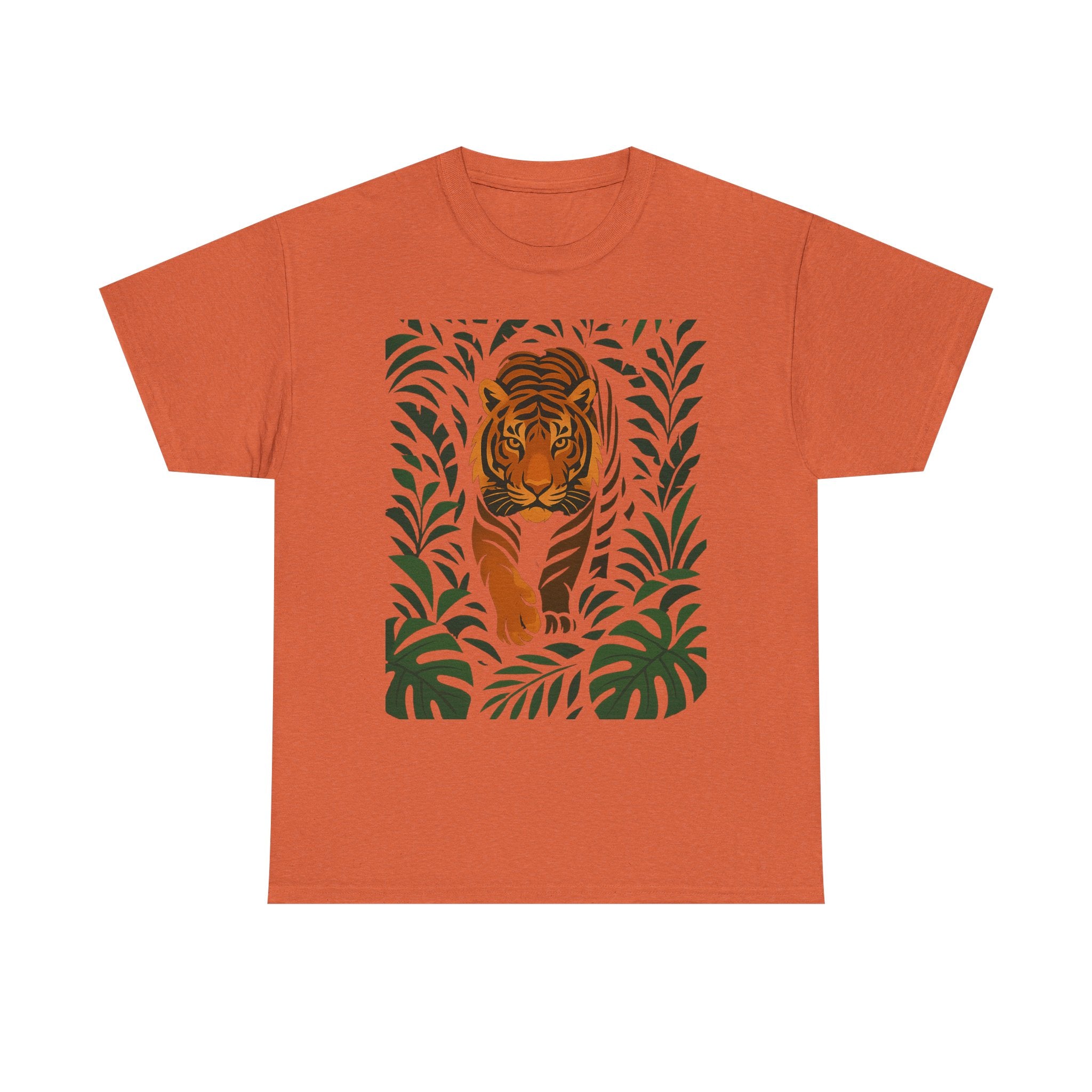 Tiger Jungle Illustration Tee | Botanical Leaves, Stalking Tiger