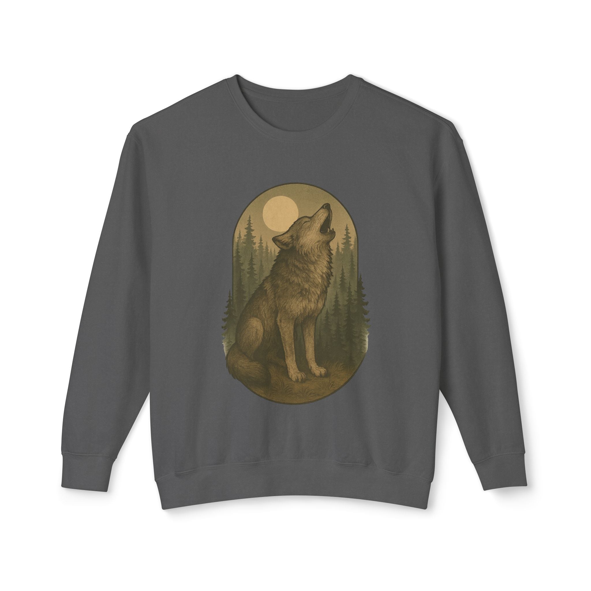 Howling Wolf Crewneck Sweatshirt | Moonlit Forest Wildlife Graphic