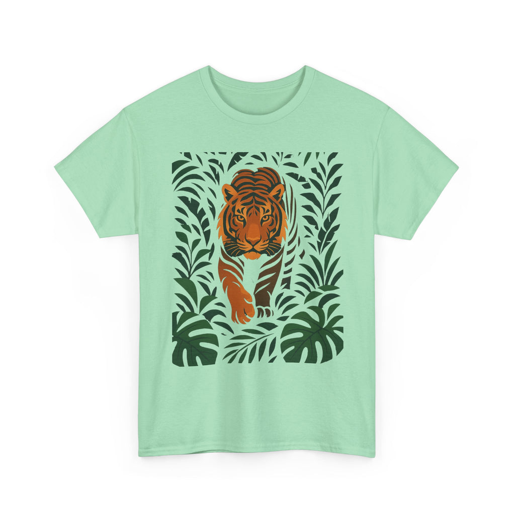 Tiger Jungle Illustration Tee | Botanical Leaves, Stalking Tiger