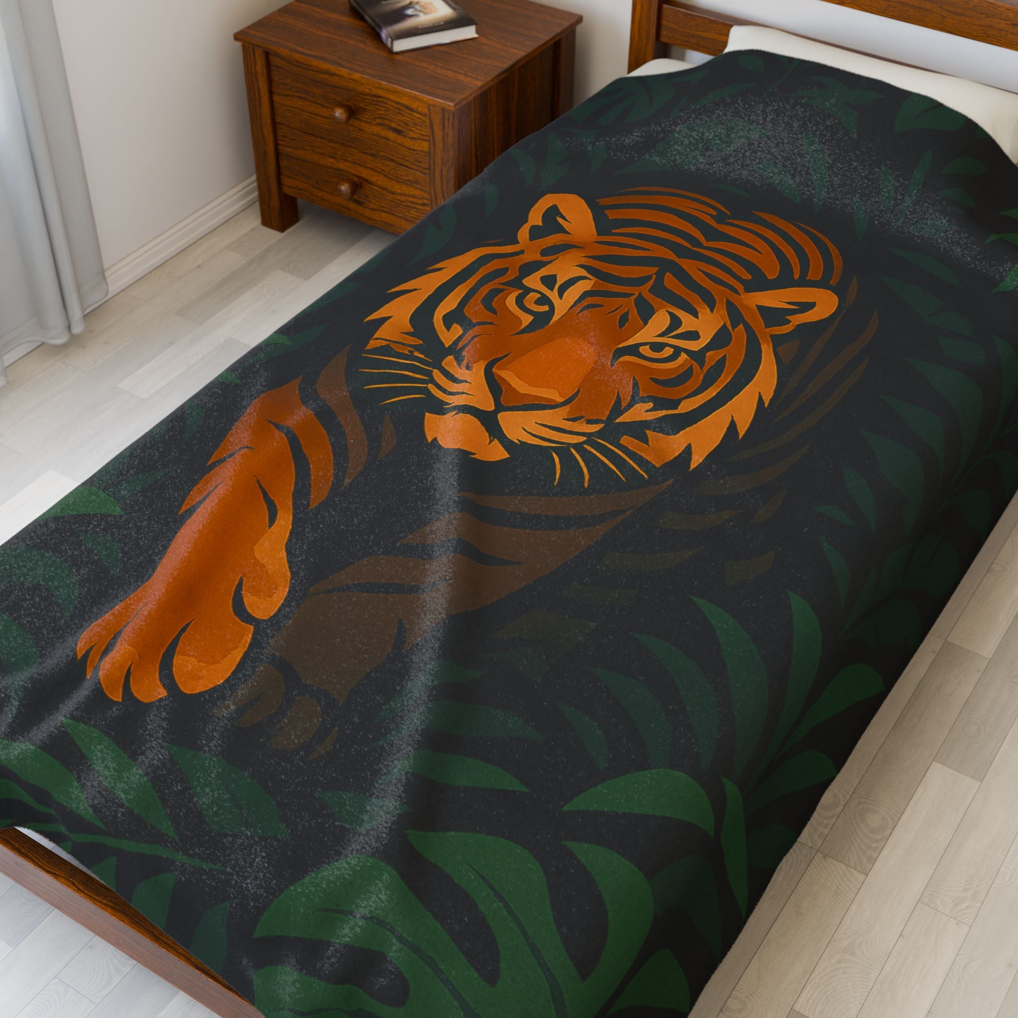 Tiger in the Jungle Velveteen Plush Blanket | Safari Animal Throw