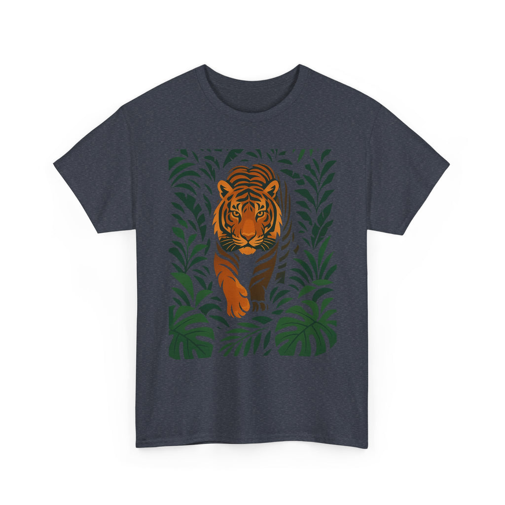 Tiger Jungle Illustration Tee | Botanical Leaves, Stalking Tiger
