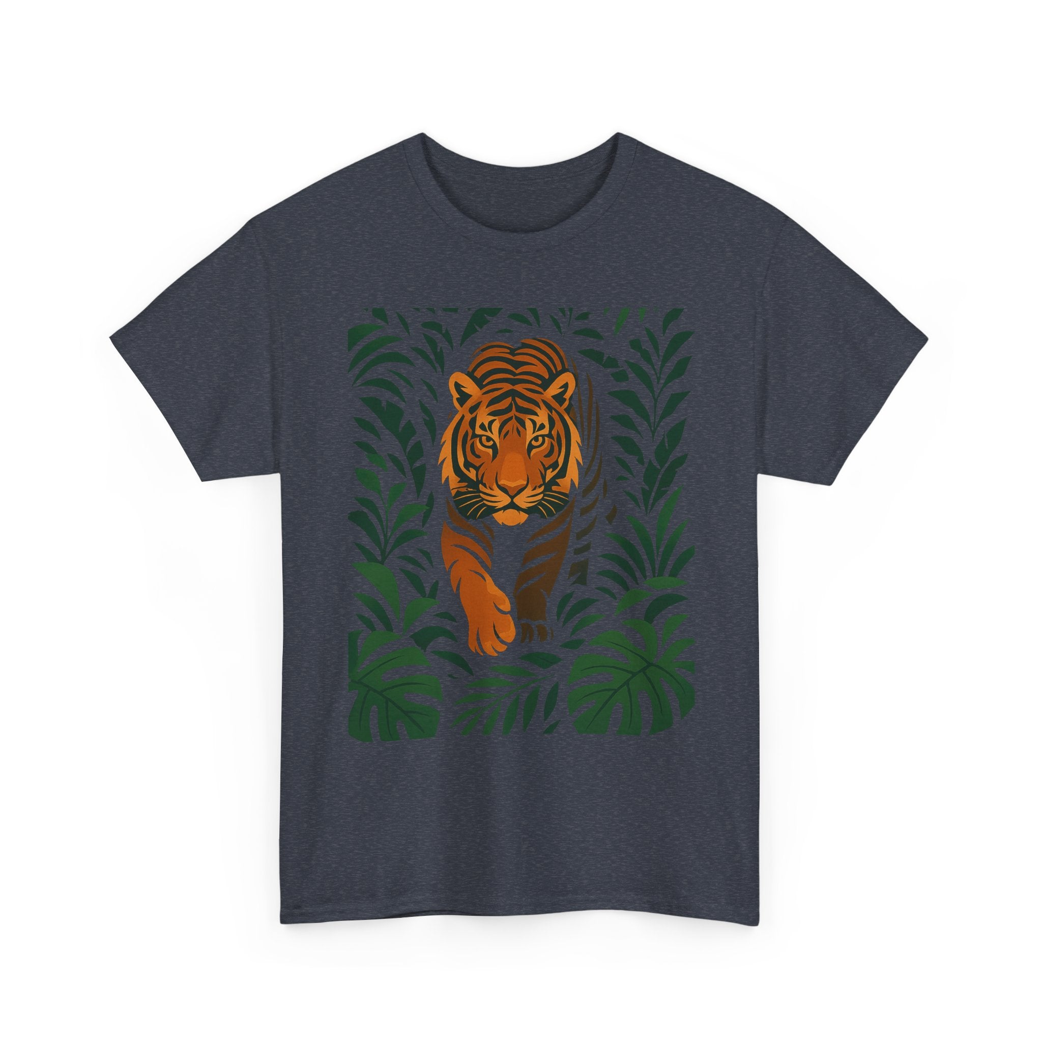Tiger Jungle Illustration Tee | Botanical Leaves, Stalking Tiger
