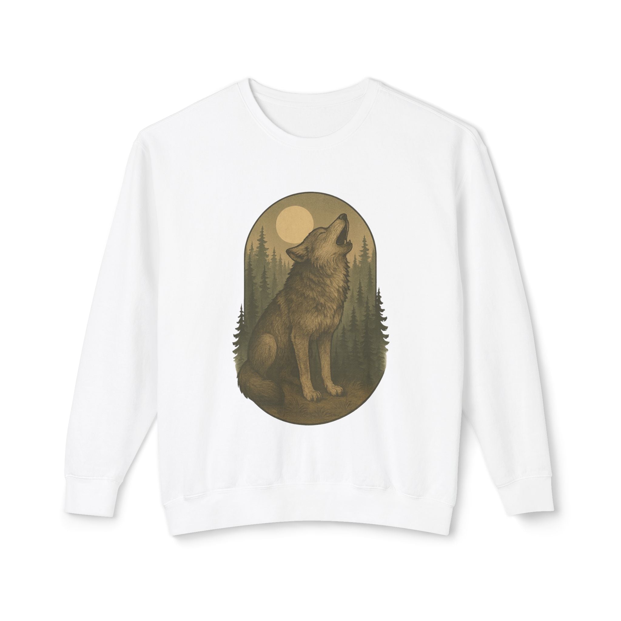 Howling Wolf Crewneck Sweatshirt | Moonlit Forest Wildlife Graphic