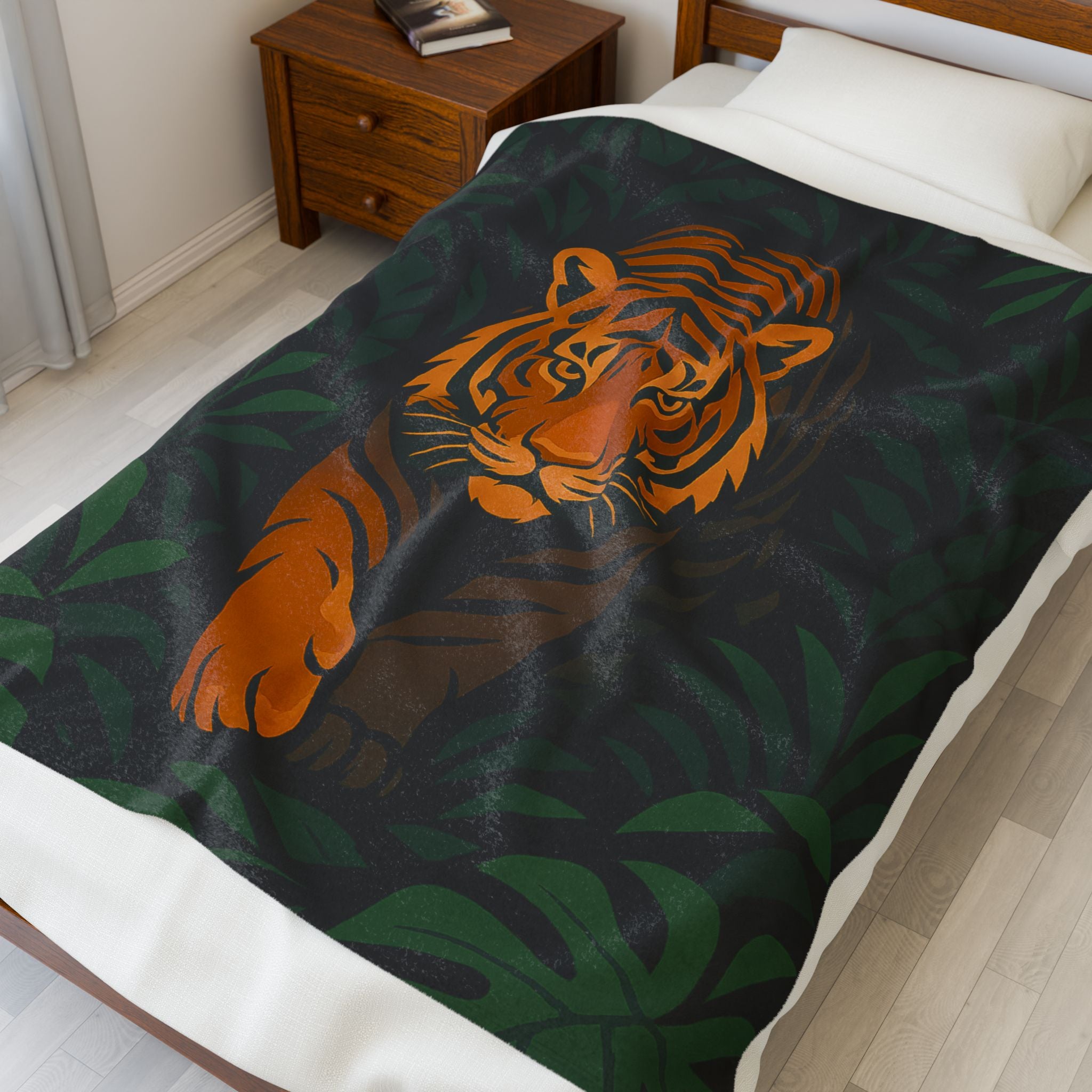 Tiger in the Jungle Velveteen Plush Blanket | Safari Animal Throw