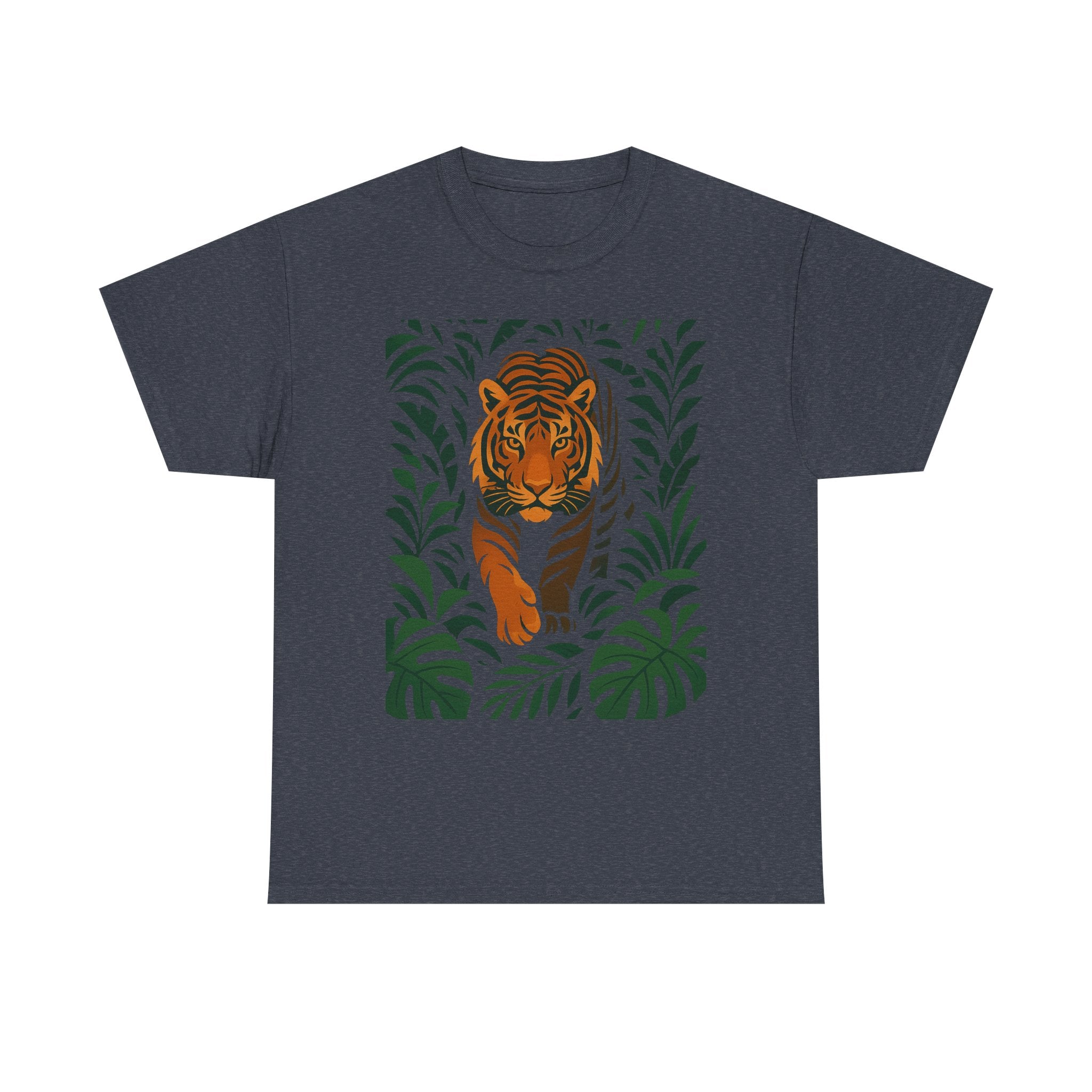 Tiger Jungle Illustration Tee | Botanical Leaves, Stalking Tiger