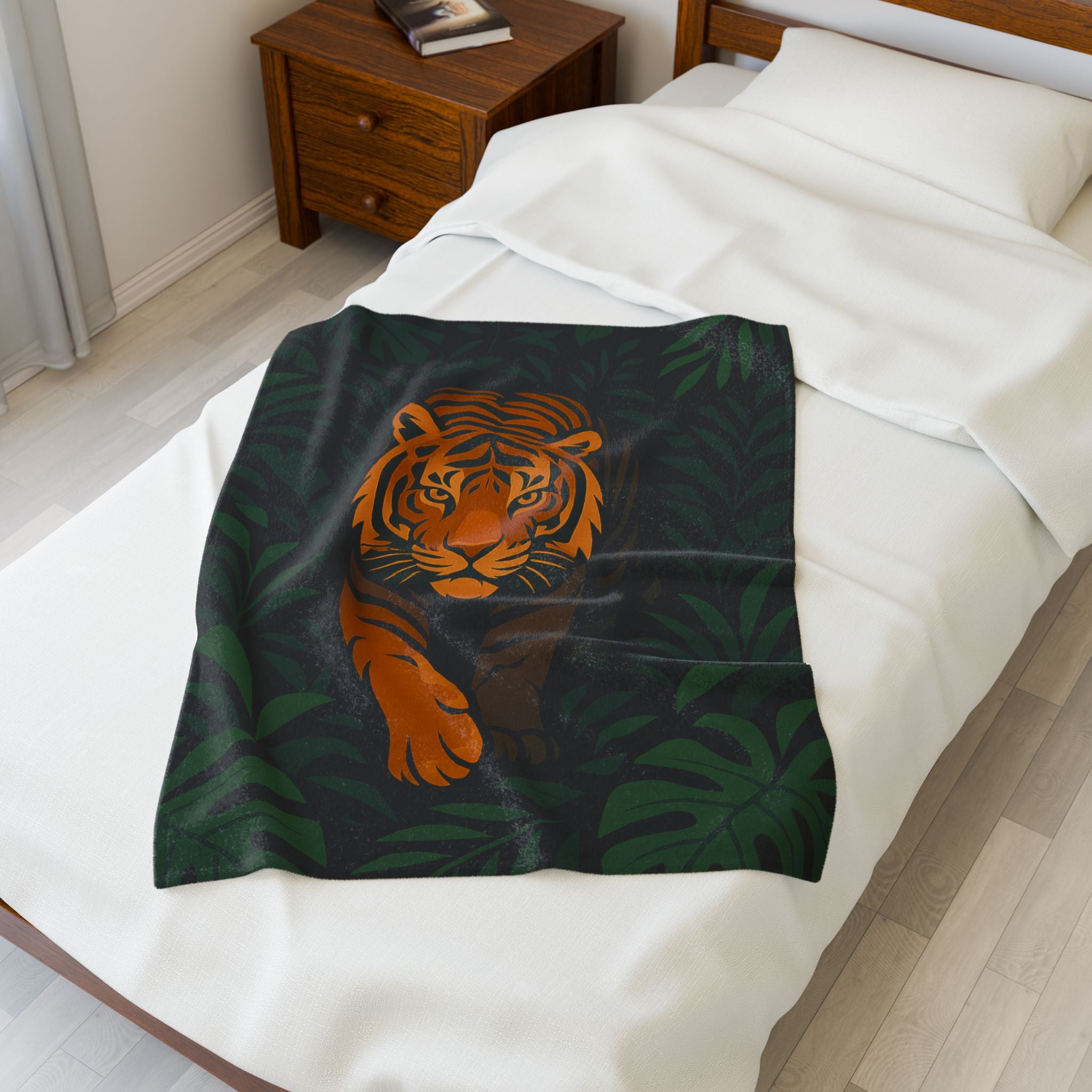 Tiger in the Jungle Velveteen Plush Blanket | Safari Animal Throw