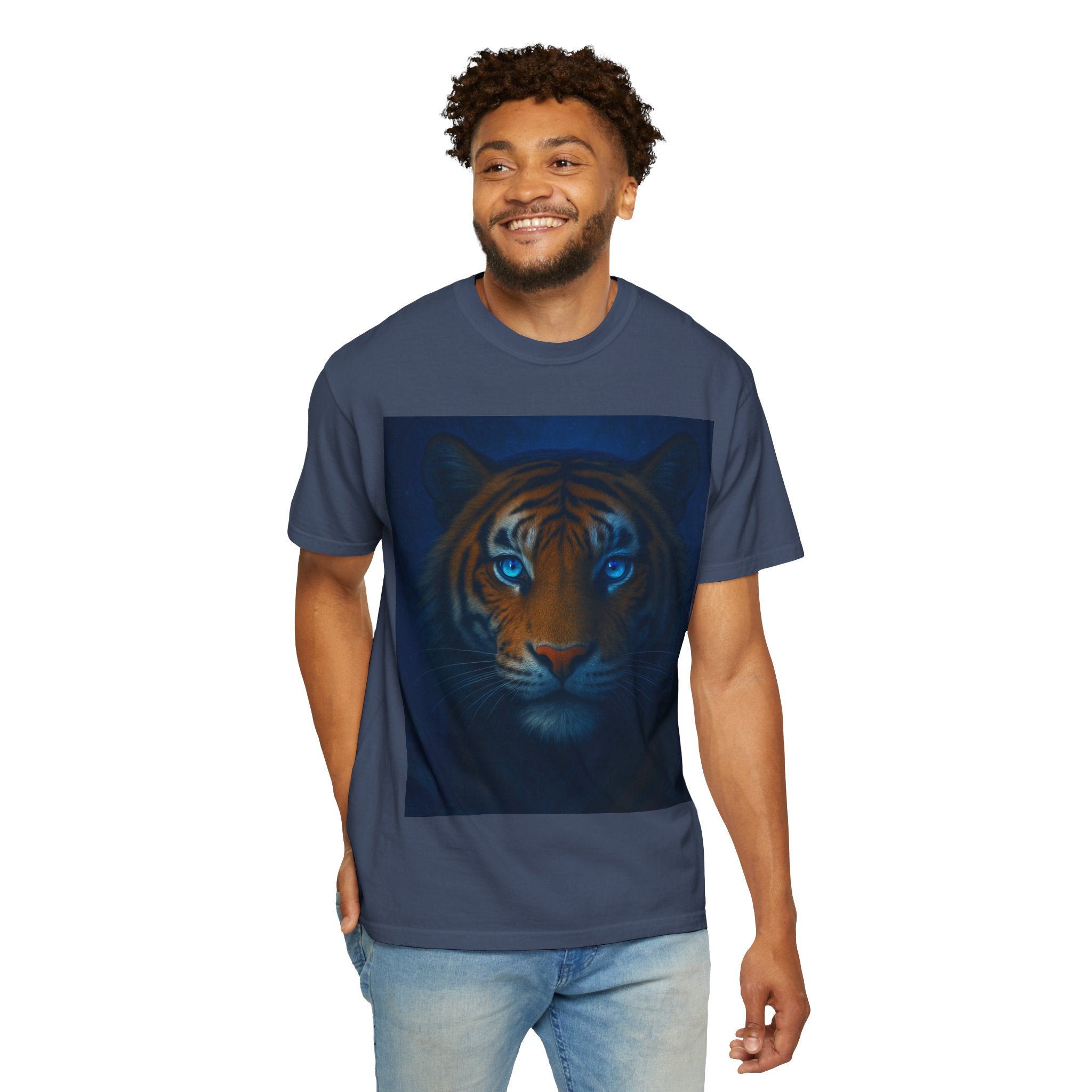 Blue-Eyed Tiger Portrait T-Shirt | Tiger Face Tee