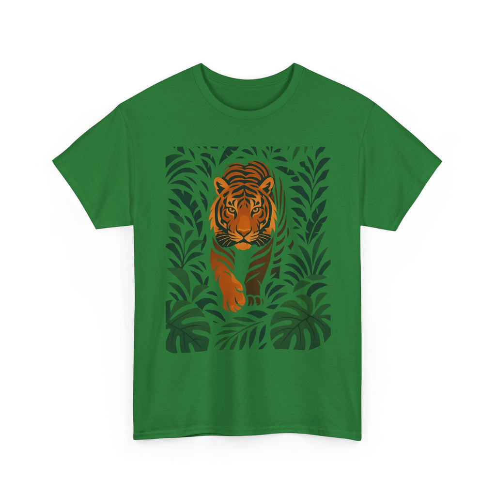 Tiger Jungle Illustration Tee | Botanical Leaves, Stalking Tiger