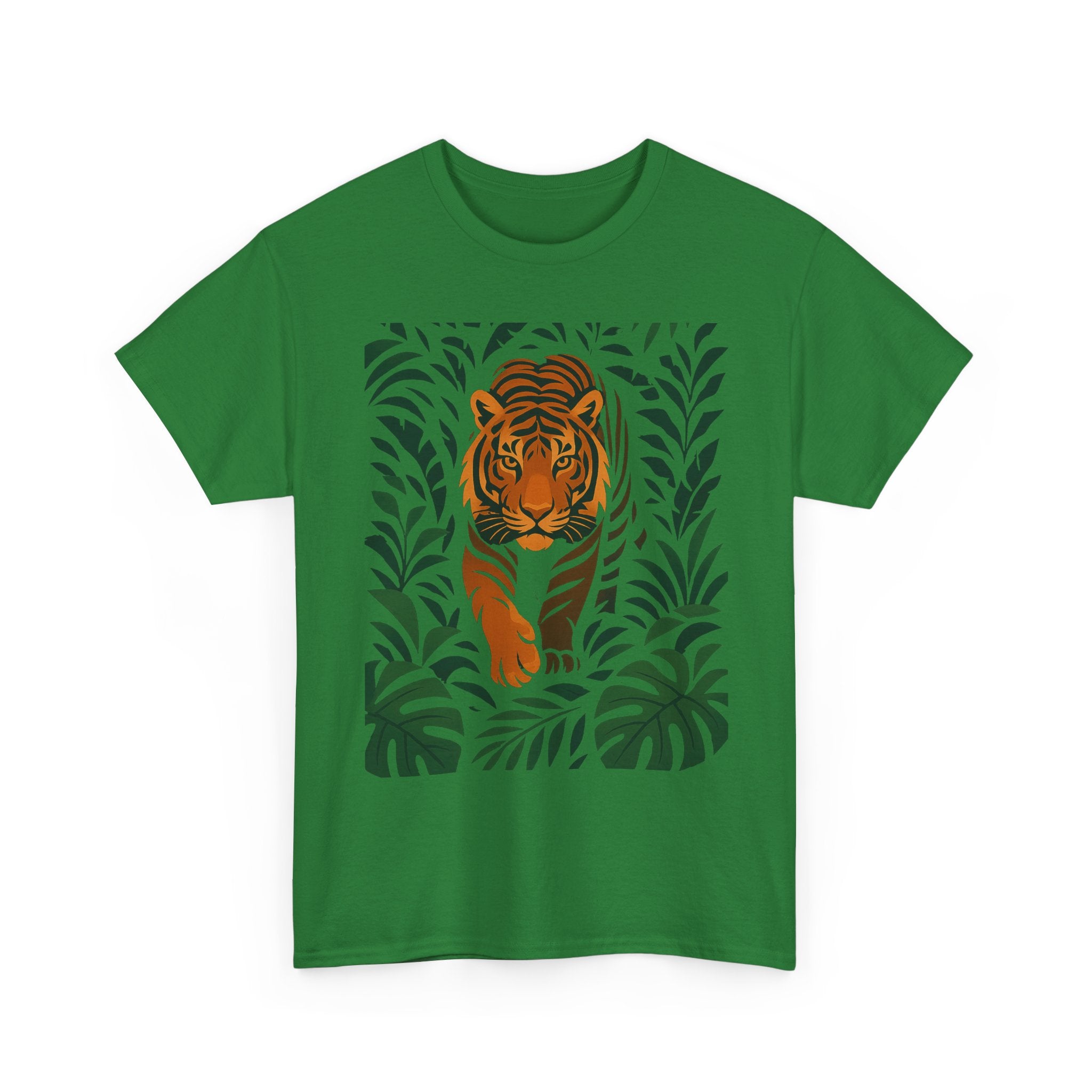 Tiger Jungle Illustration Tee | Botanical Leaves, Stalking Tiger