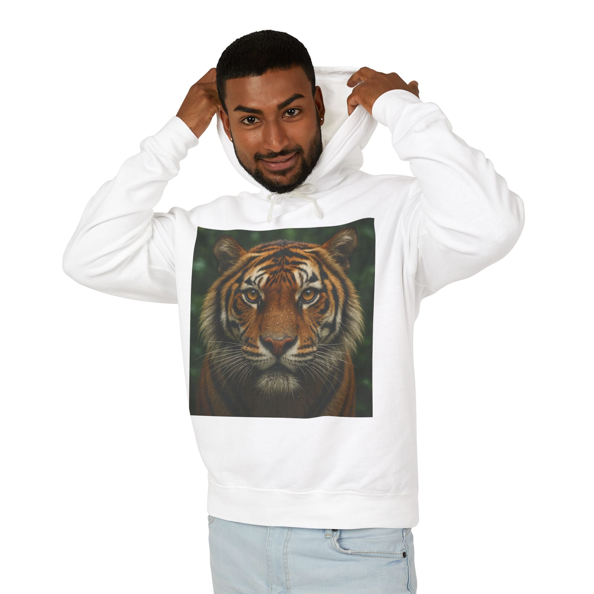 Tiger Portrait Hoodie — Majestic Tiger Face Graphic Hooded Sweatshirt