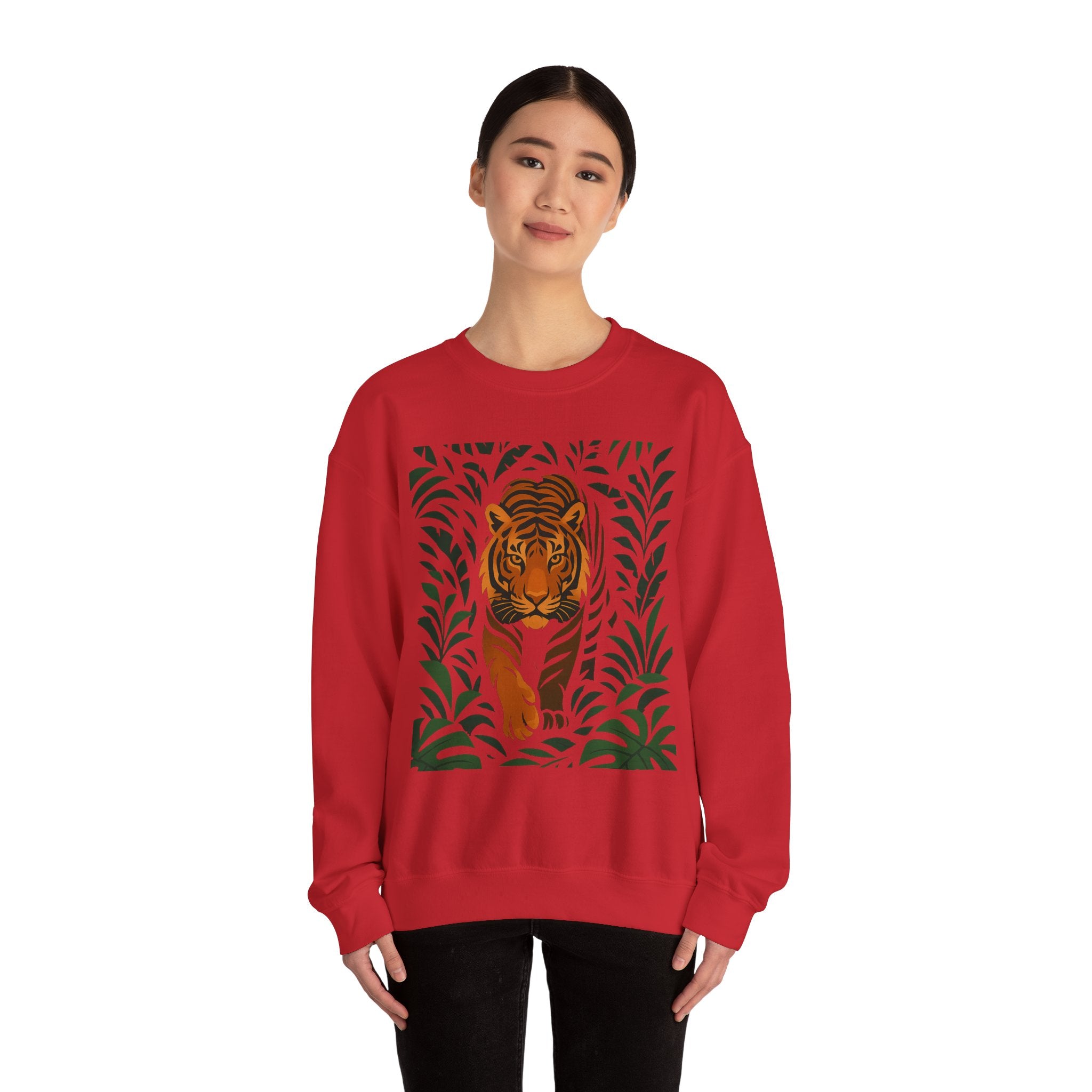 Tiger in the Jungle Crewneck Sweatshirt — Bold Tiger Graphic Pullover