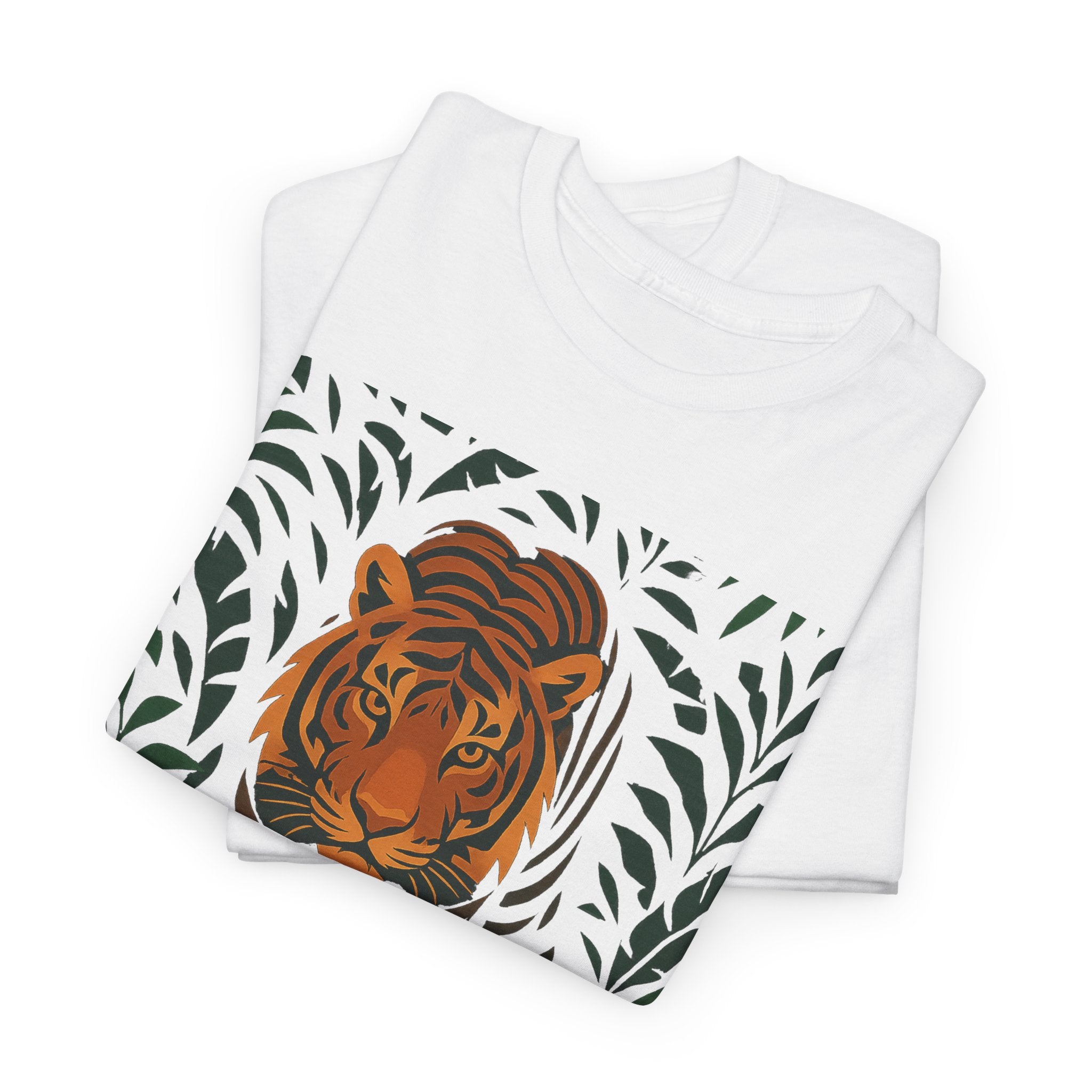 Tiger Jungle Illustration Tee | Botanical Leaves, Stalking Tiger
