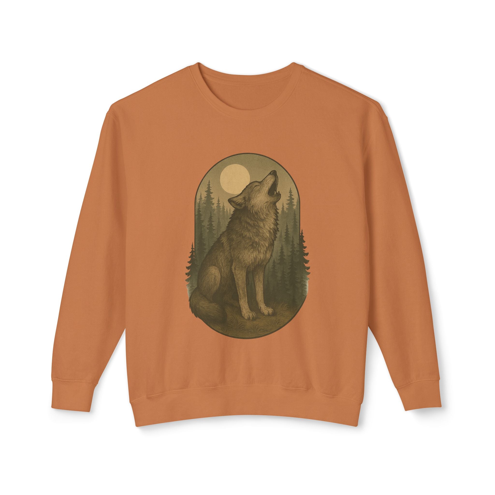 Howling Wolf Crewneck Sweatshirt | Moonlit Forest Wildlife Graphic