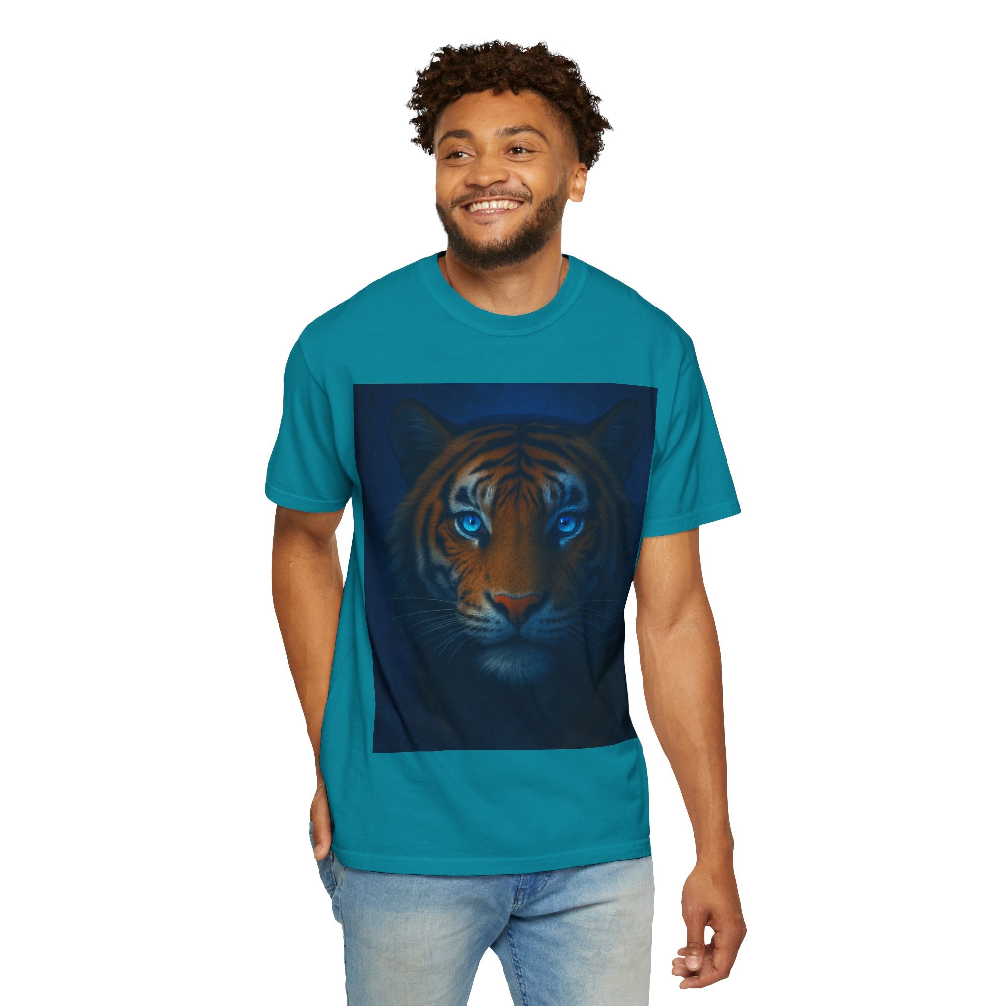 Blue-Eyed Tiger Portrait T-Shirt | Tiger Face Tee