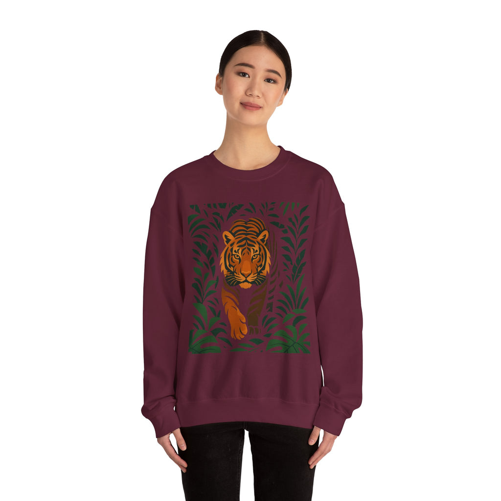 Tiger in the Jungle Crewneck Sweatshirt — Bold Tiger Graphic Pullover
