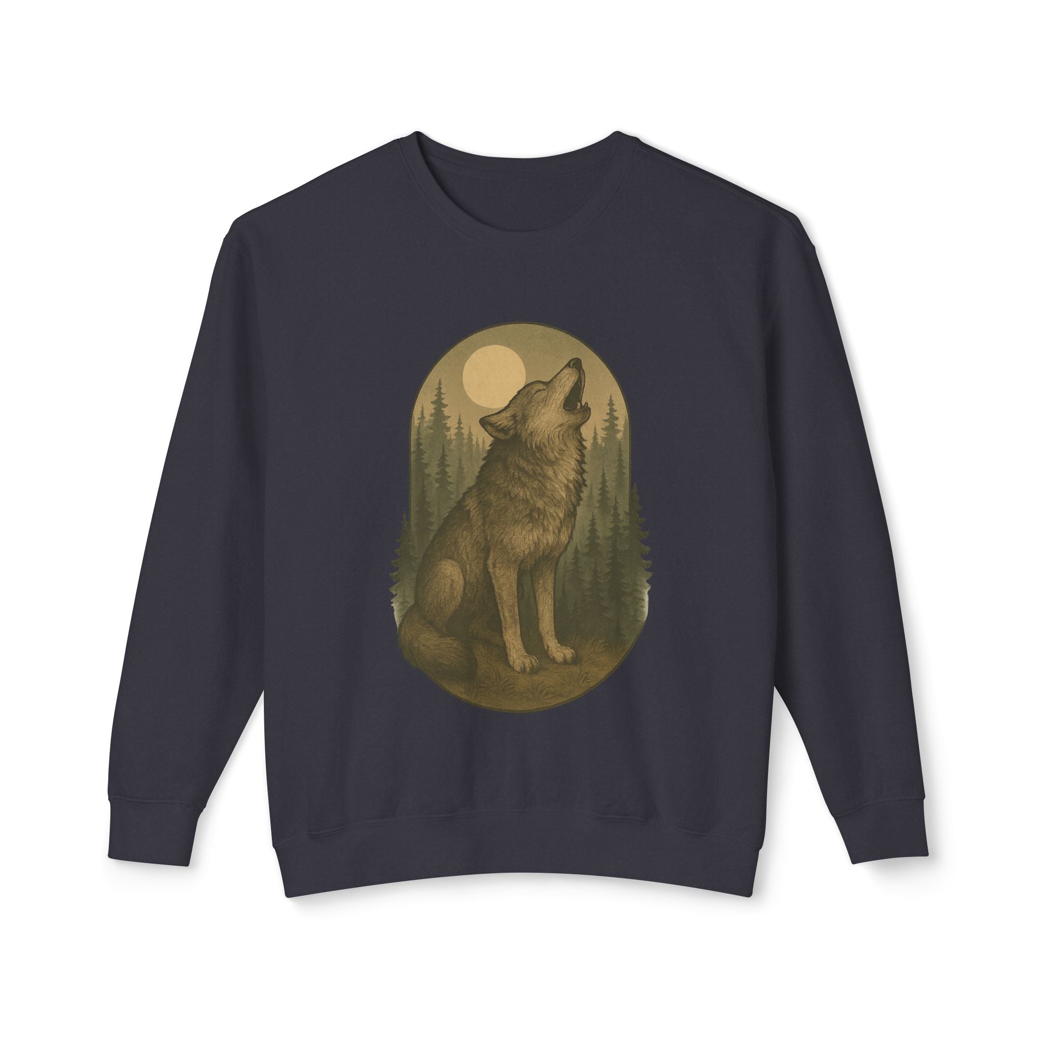 Howling Wolf Crewneck Sweatshirt | Moonlit Forest Wildlife Graphic