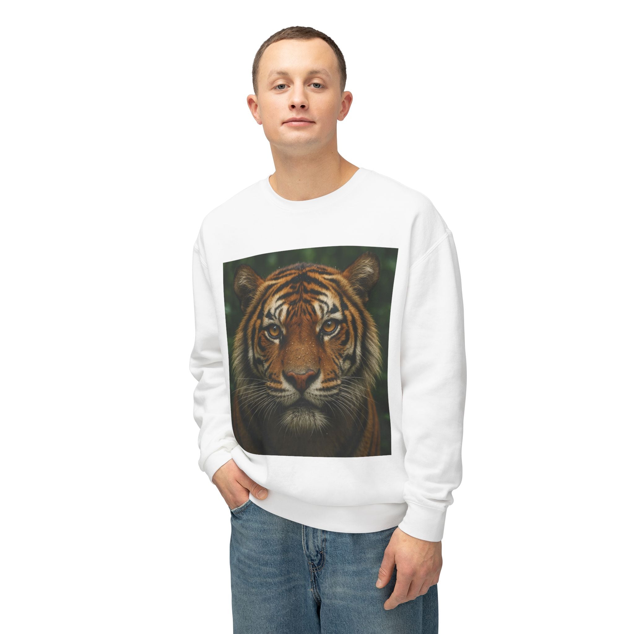 Tiger Face Crewneck Sweatshirt — Realistic Bengal Tiger Graphic