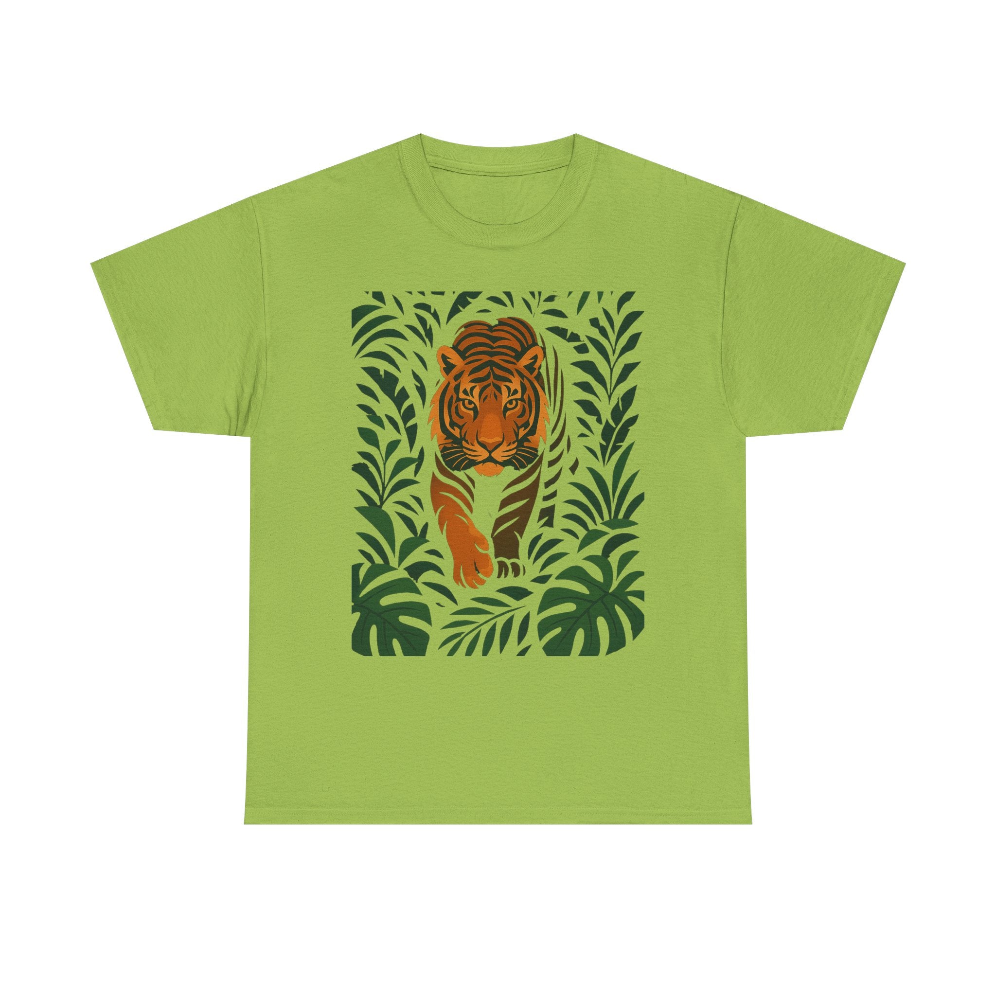 Tiger Jungle Illustration Tee | Botanical Leaves, Stalking Tiger