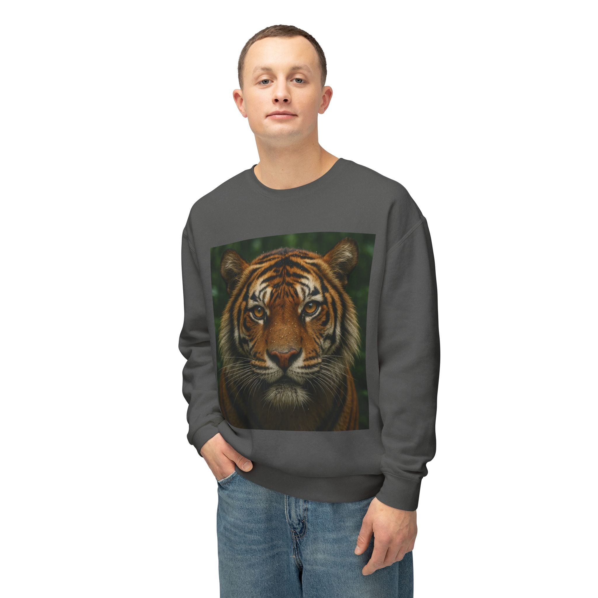 Tiger Face Crewneck Sweatshirt — Realistic Bengal Tiger Graphic