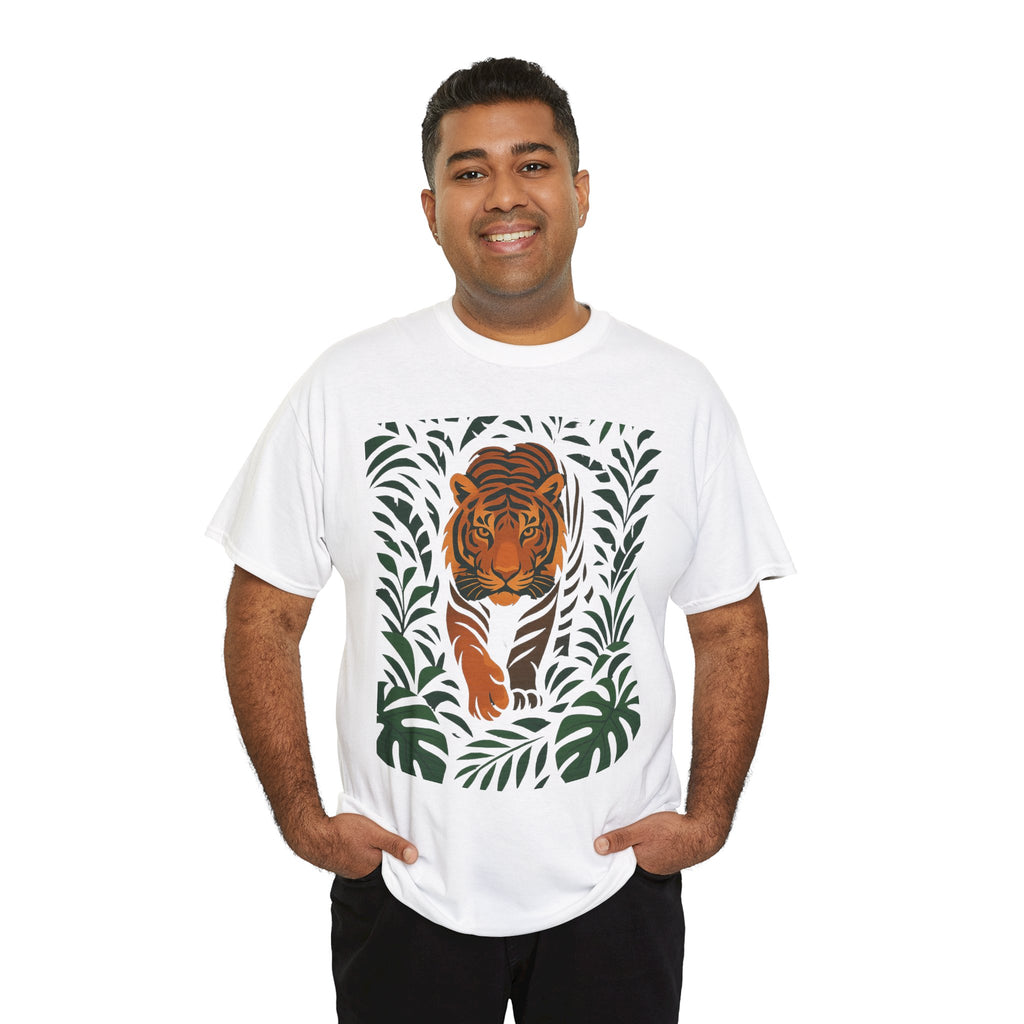 Tiger Jungle Illustration Tee | Botanical Leaves, Stalking Tiger