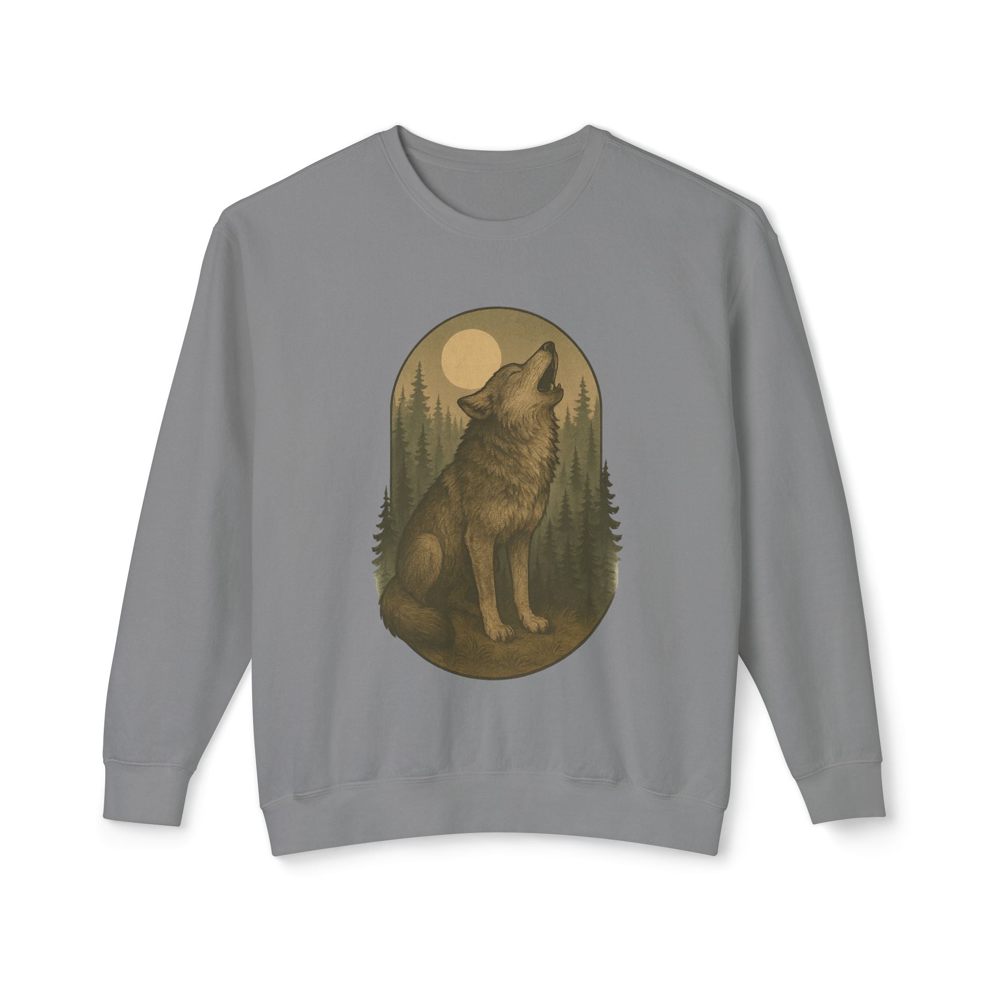 Howling Wolf Crewneck Sweatshirt | Moonlit Forest Wildlife Graphic