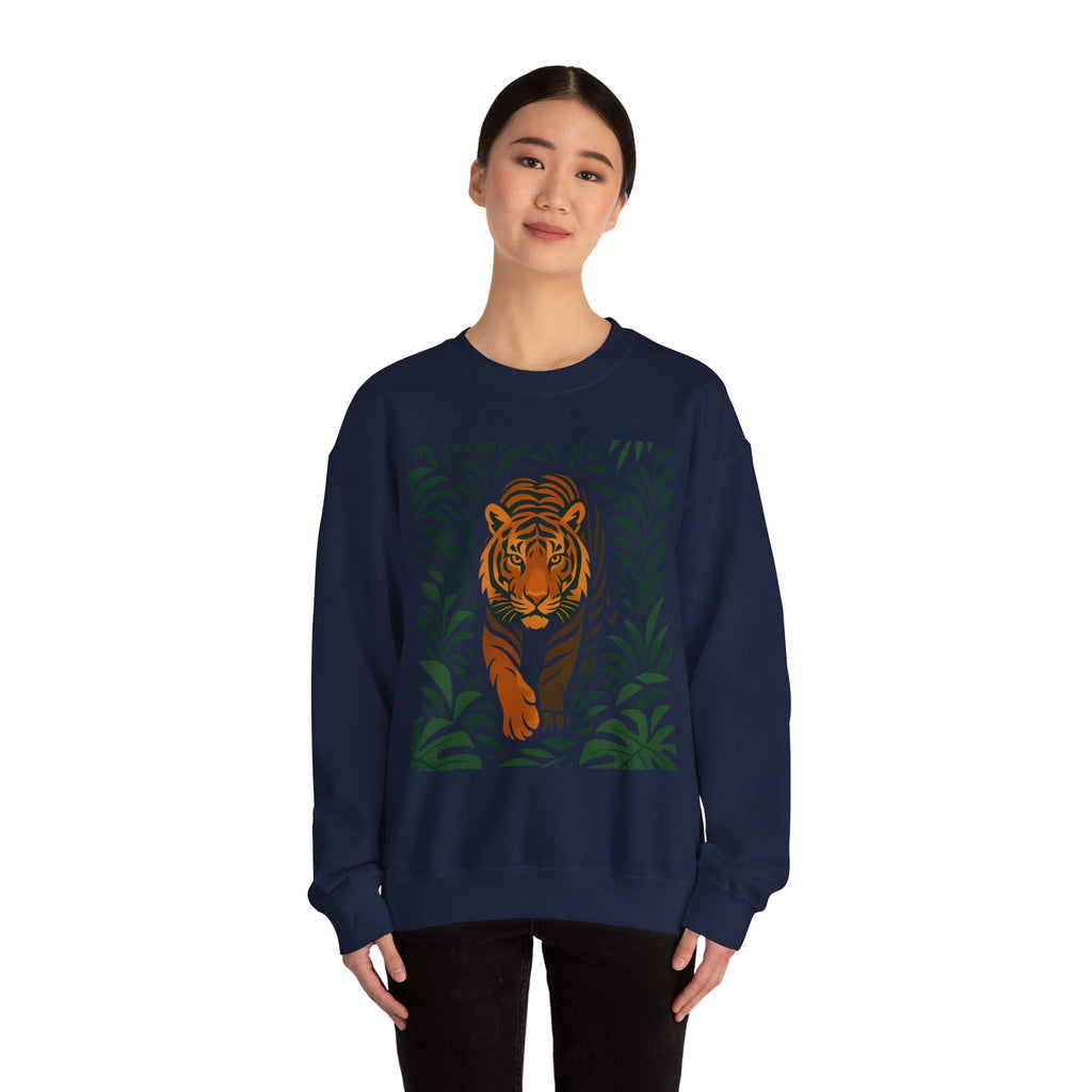 Tiger in the Jungle Crewneck Sweatshirt — Bold Tiger Graphic Pullover