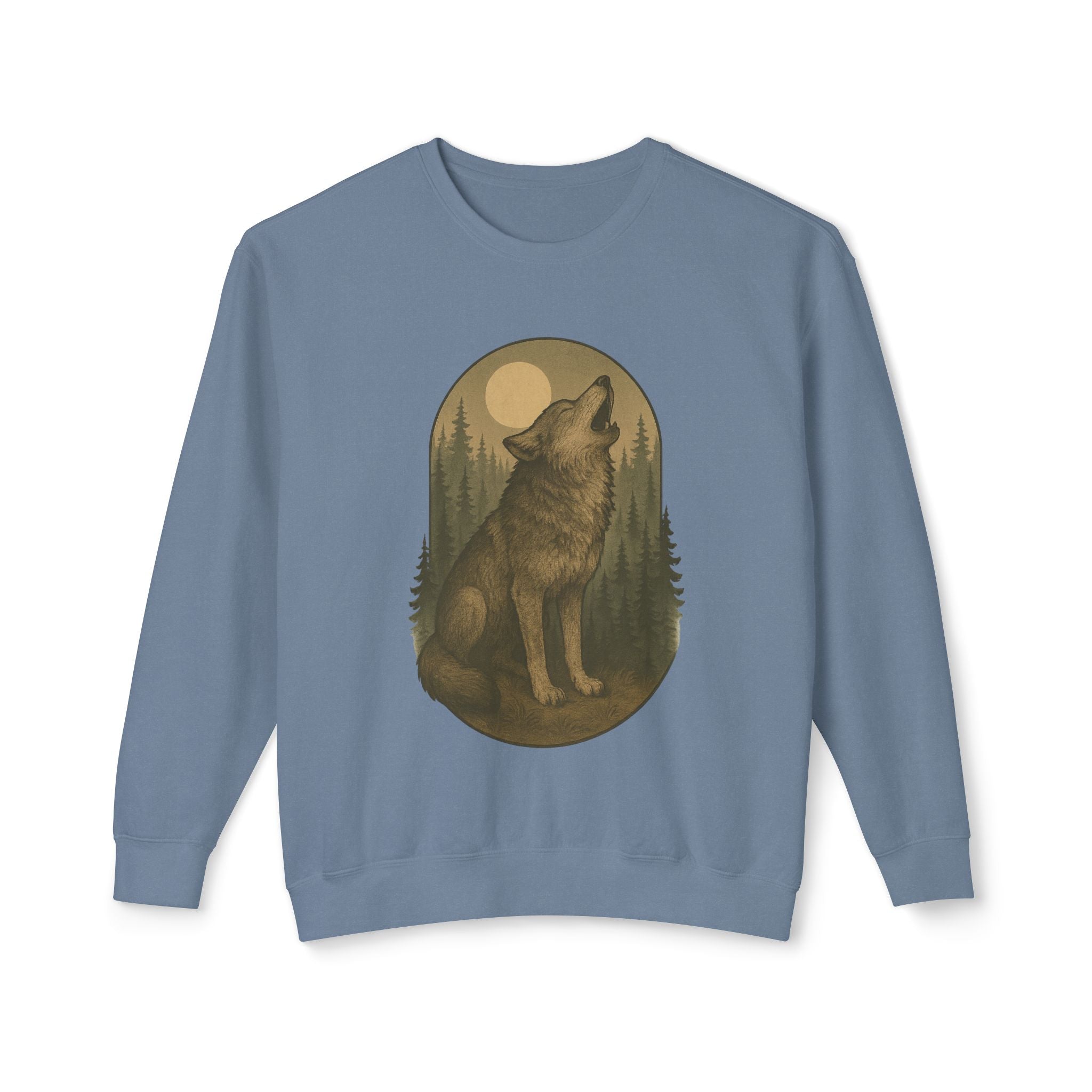 Howling Wolf Crewneck Sweatshirt | Moonlit Forest Wildlife Graphic
