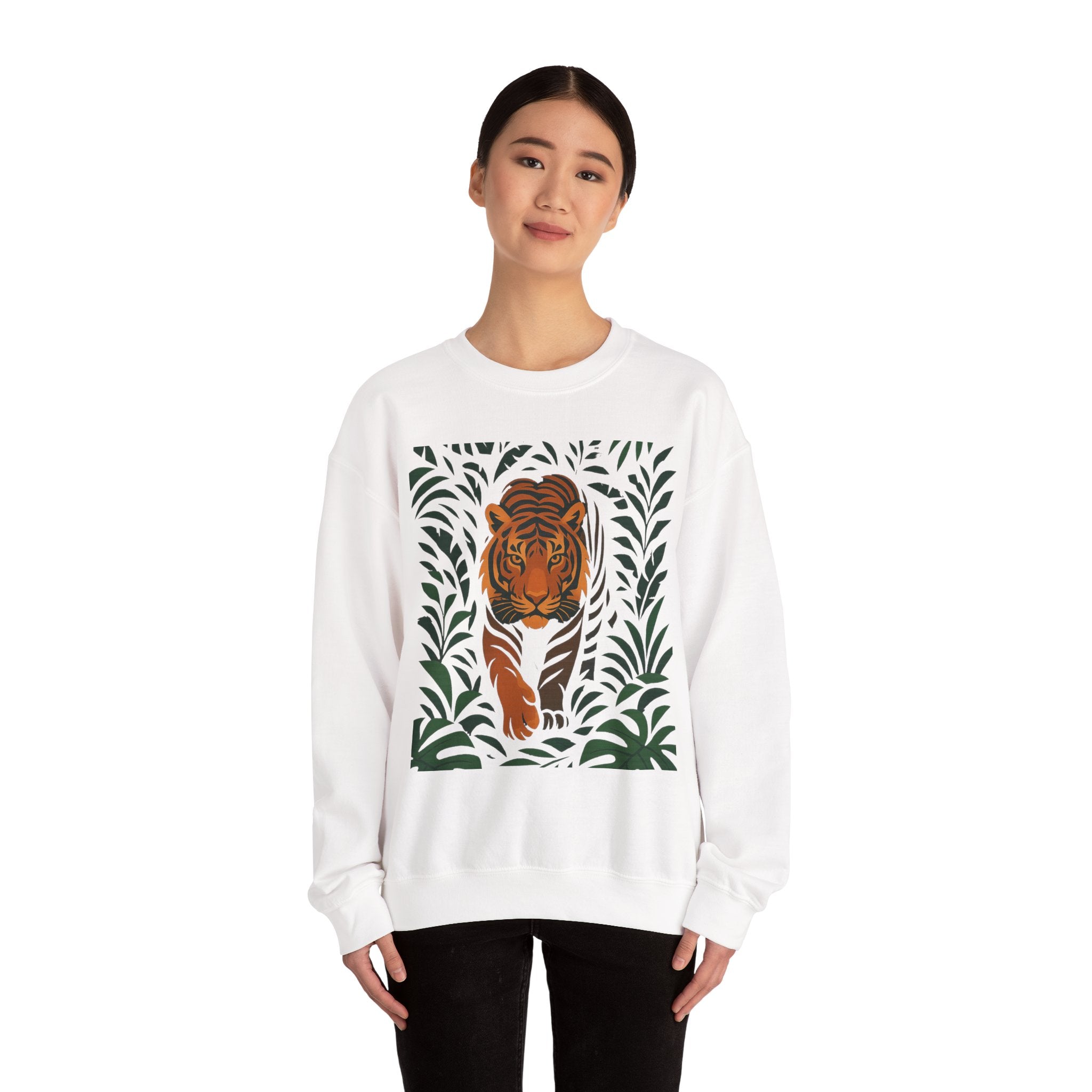 Tiger in the Jungle Crewneck Sweatshirt — Bold Tiger Graphic Pullover